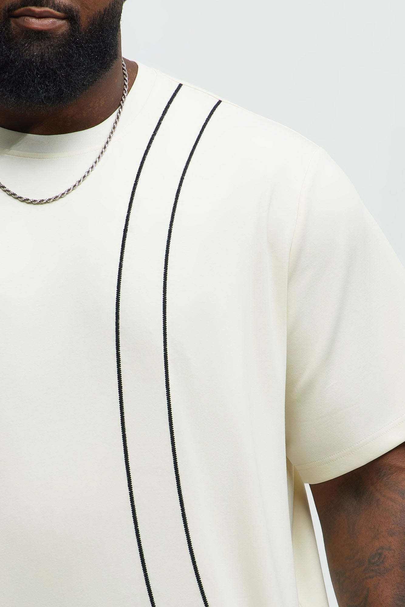 Circular Contrast Stitch Oversized Tee - Cream