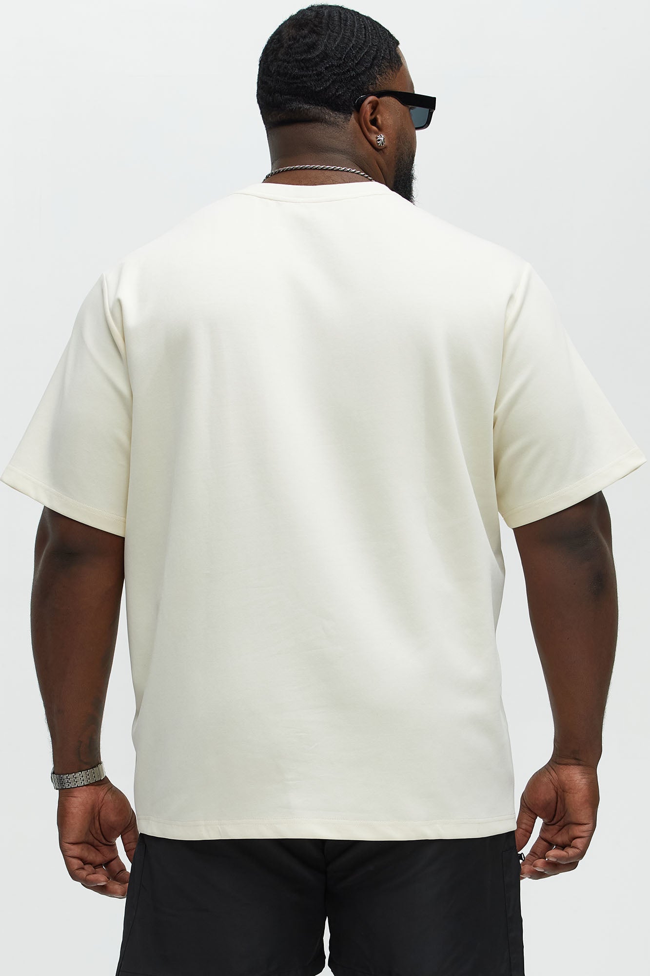 Circular Contrast Stitch Oversized Tee - Cream