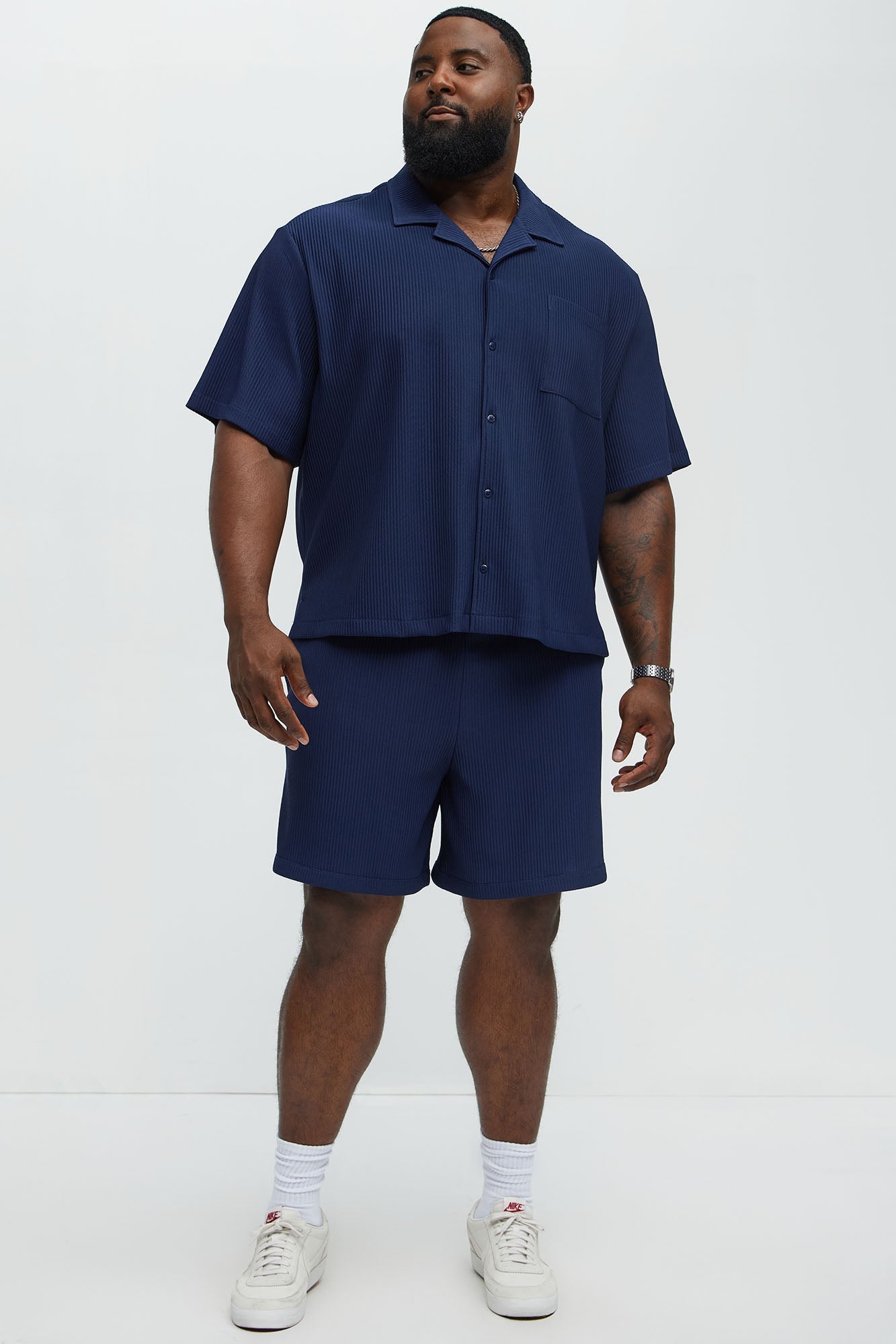 Show Up Short Sleeve Cuban Shirt - Navy