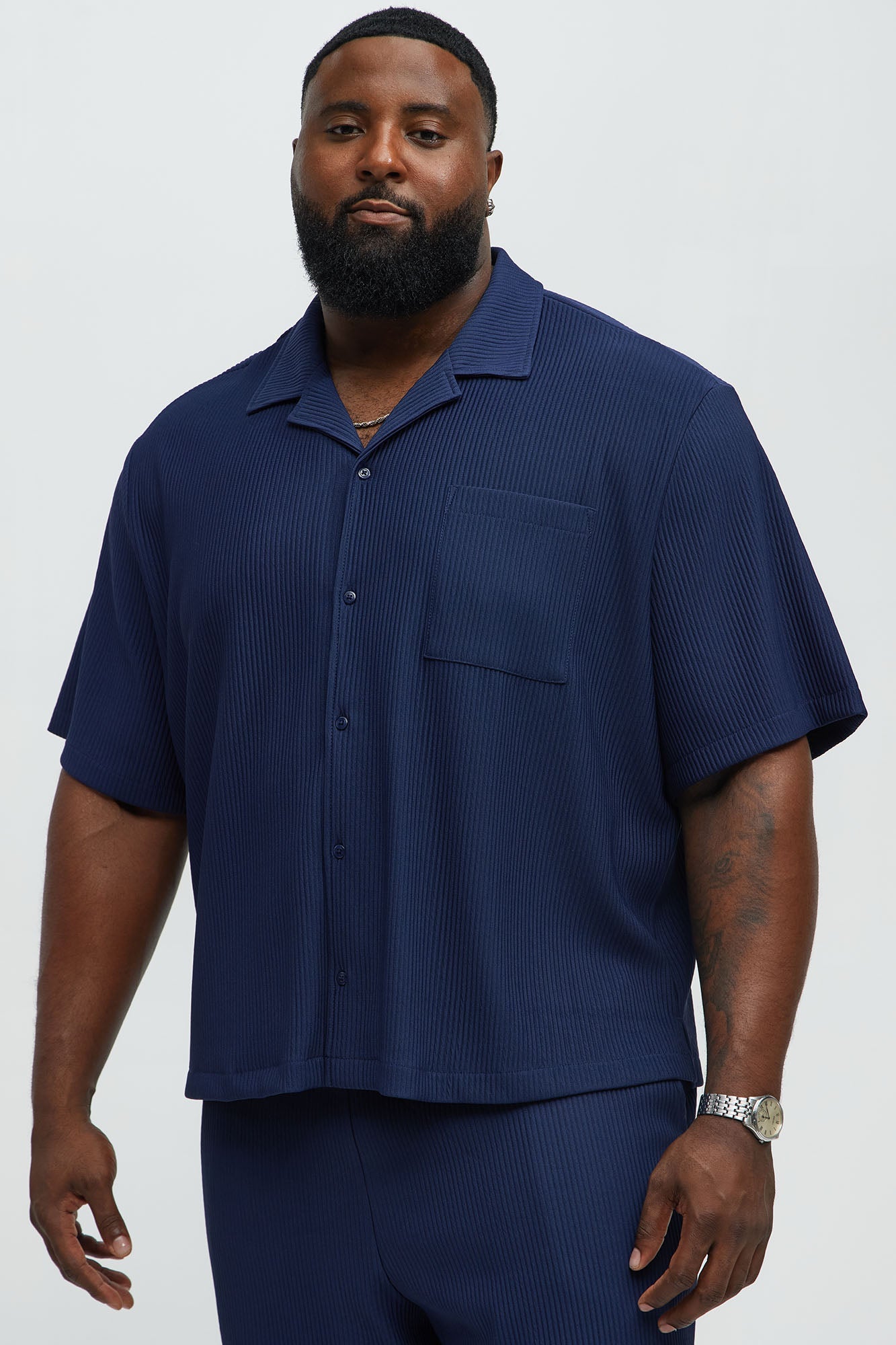 Show Up Short Sleeve Cuban Shirt - Navy