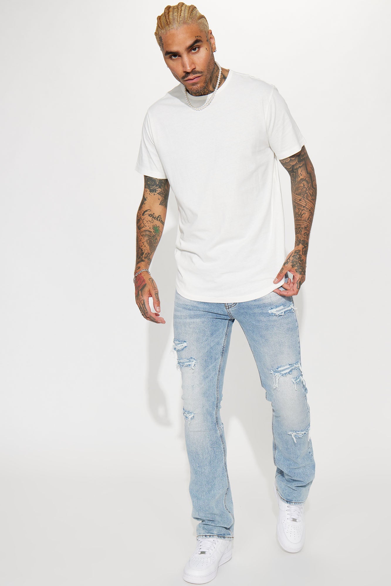 Essential Short Sleeve Scallop Crew Tee - White
