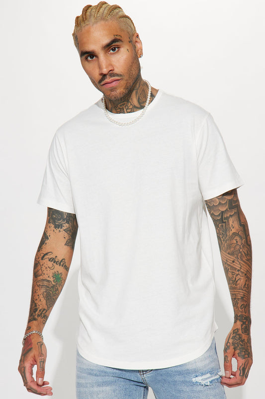 Essential Short Sleeve Scallop Crew Tee - White
