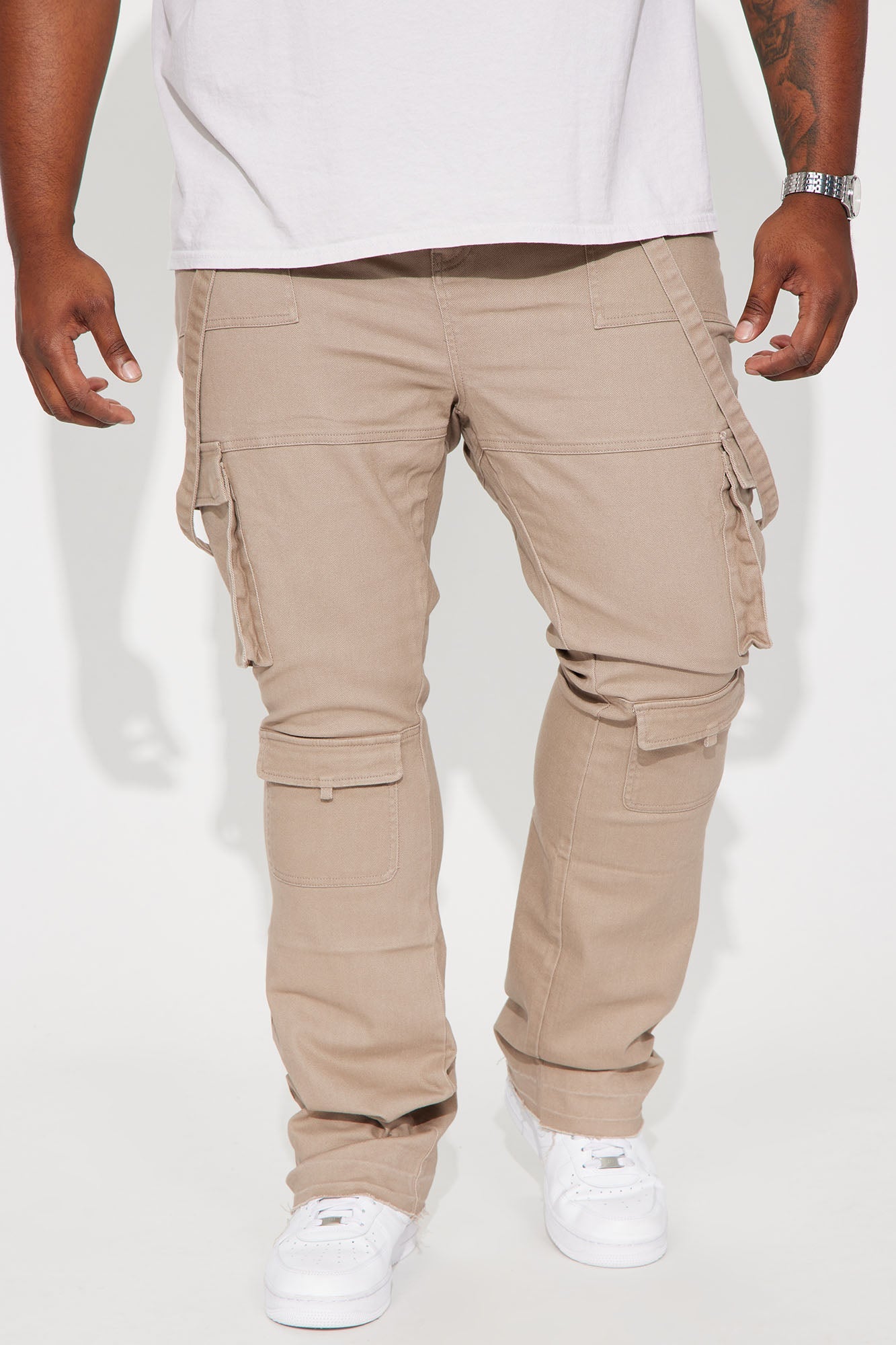 Strapped In Cargo Stacked Skinny Flare Jeans - Taupe