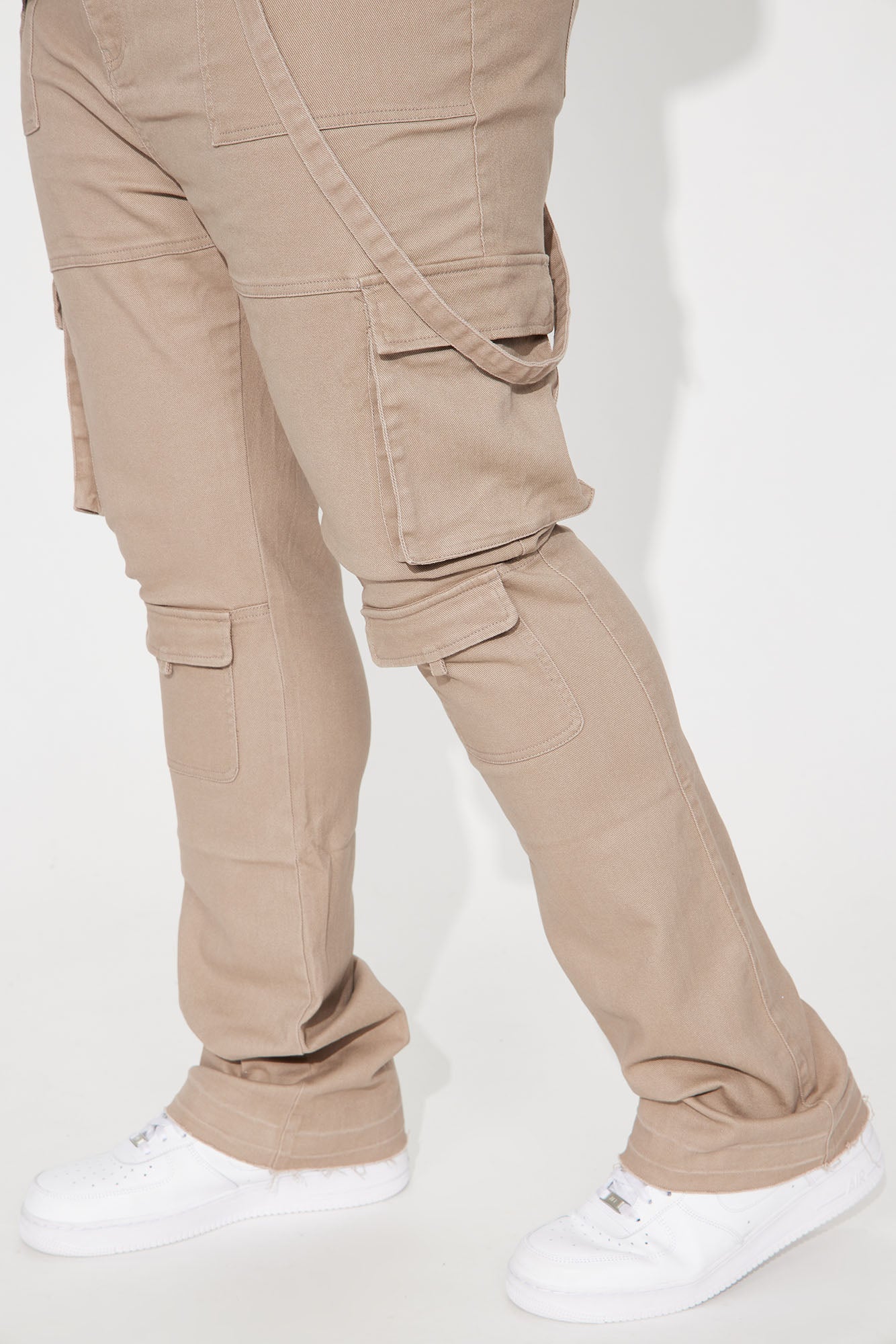 Strapped In Cargo Stacked Skinny Flare Jeans - Taupe
