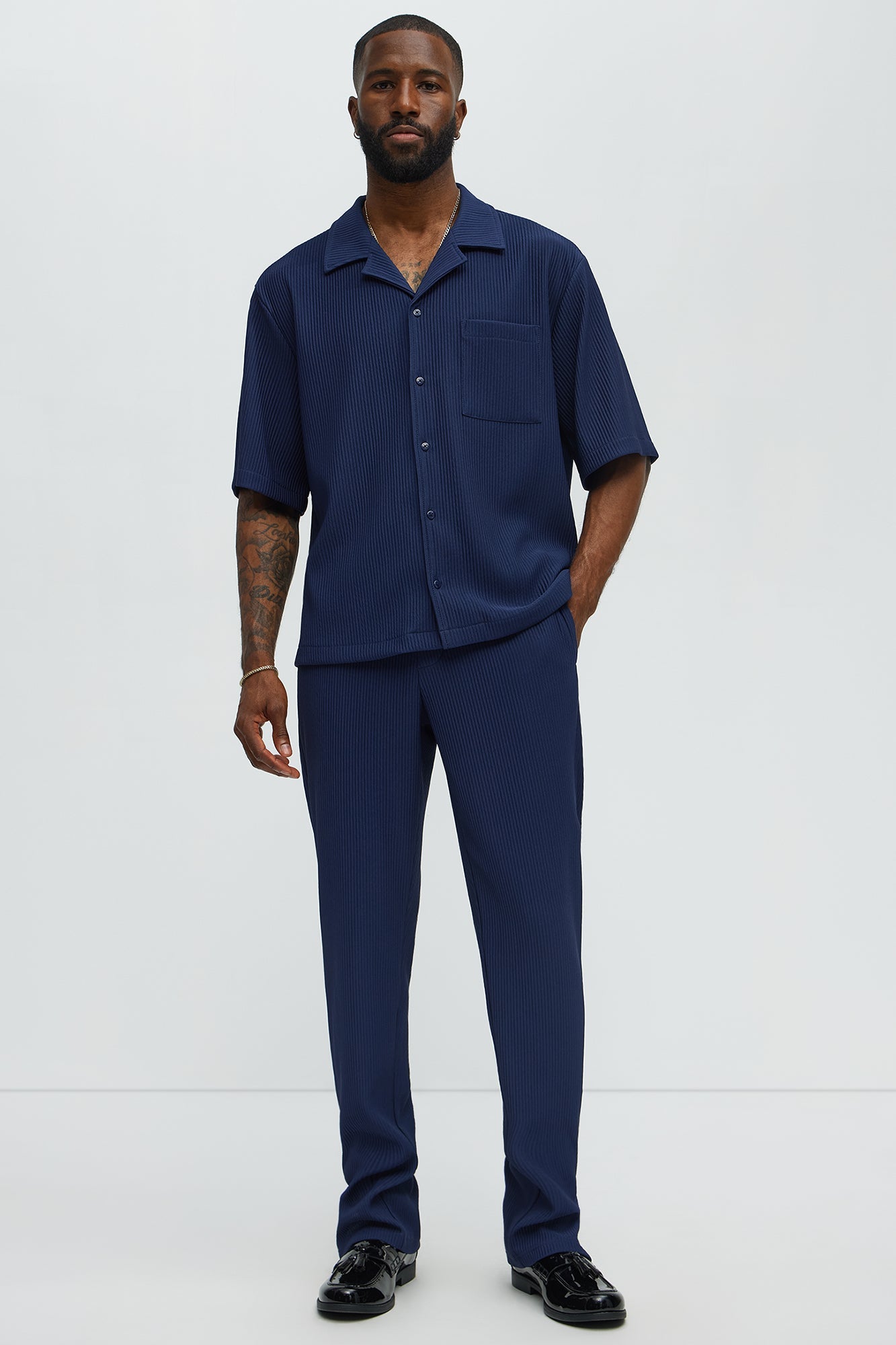 Show Up Slim Slit Pants - Navy