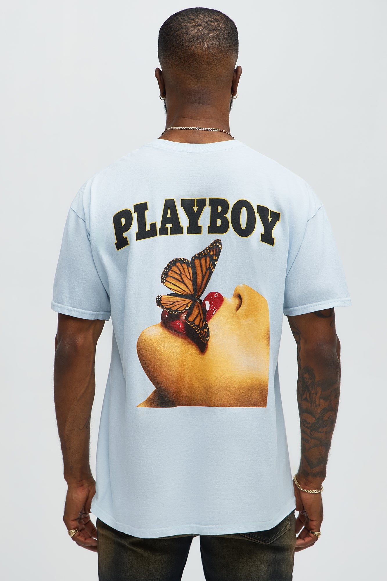 Playboy Butterfly Pinup Short Sleeve Tee - Light Blue