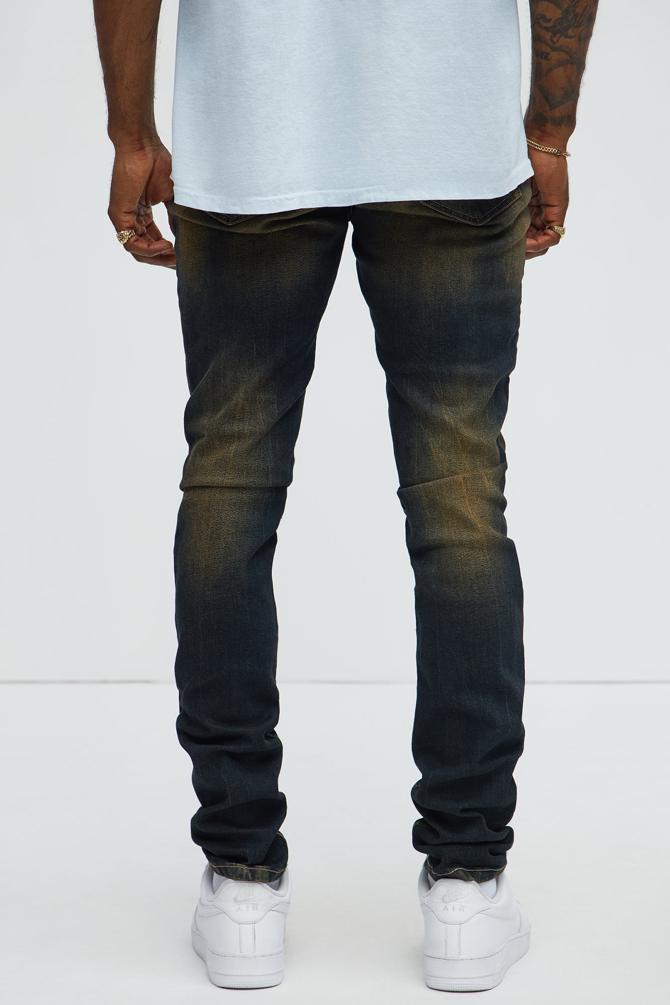 Be First Distressed Stacked Skinny Jeans - Vintage Blue Wash