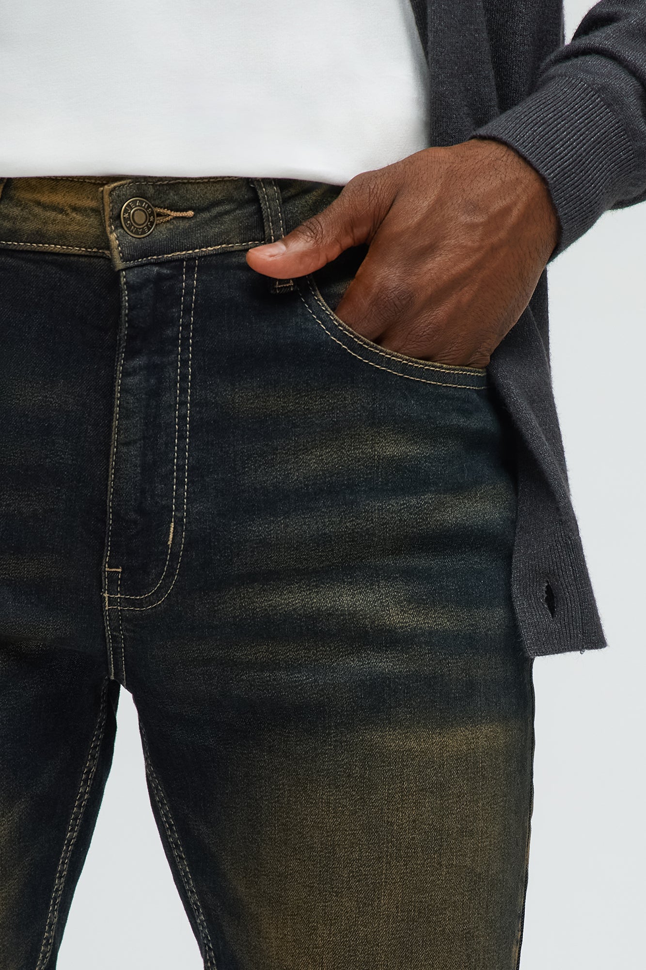 Be First Distressed Stacked Skinny Jeans - Vintage Blue Wash