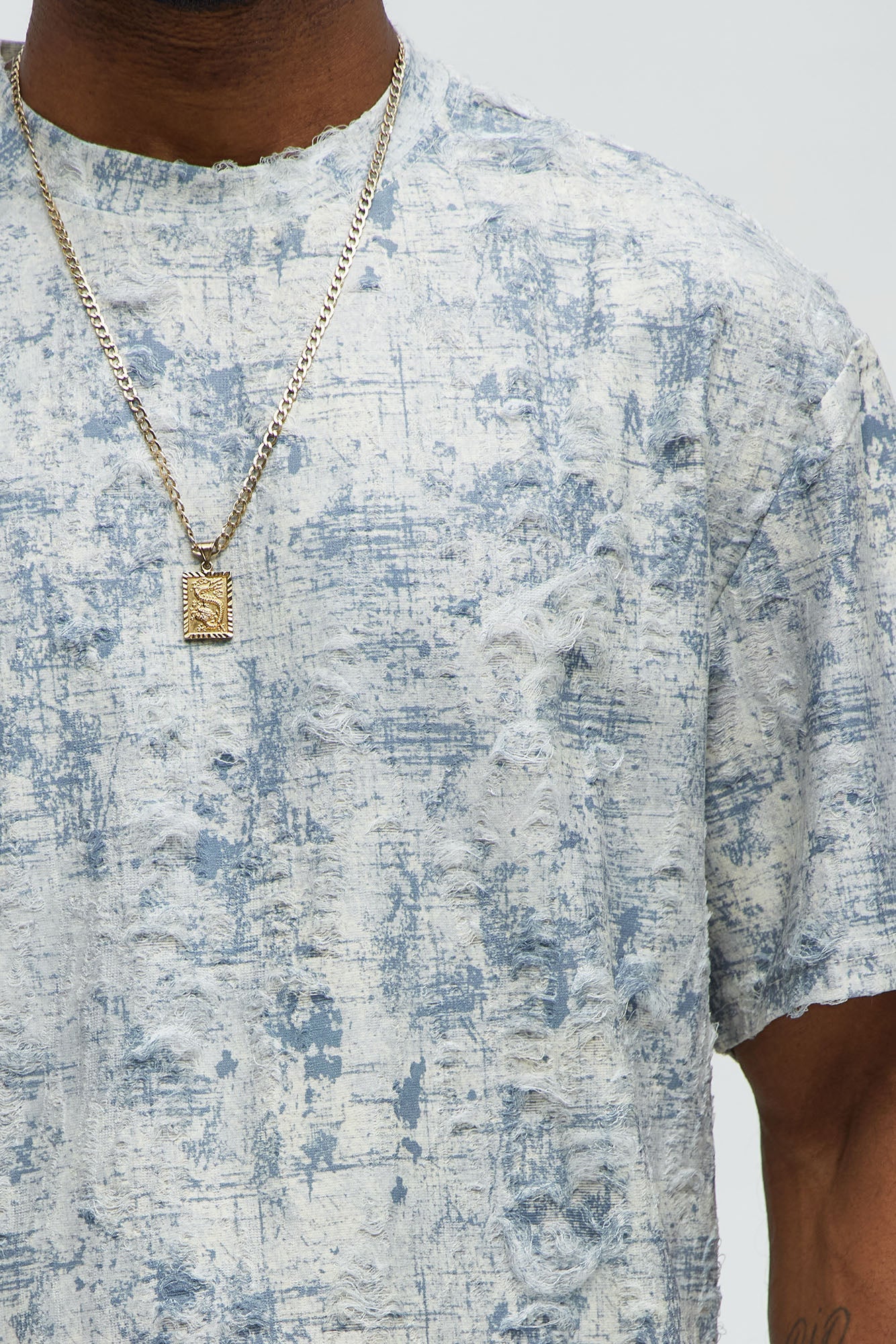 Distressed Relaxed Short Sleeve Tee Shirt - Cream