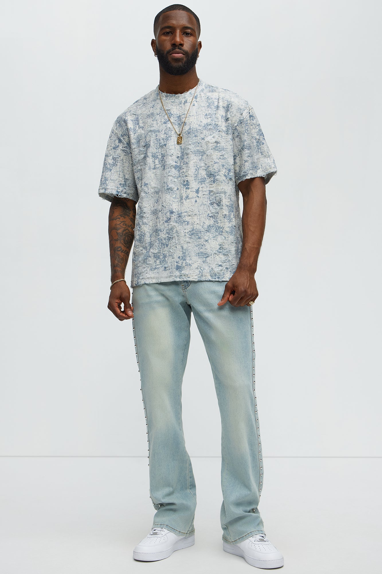 Stacked Slim Flare Stud On The Side Jeans - Light Wash