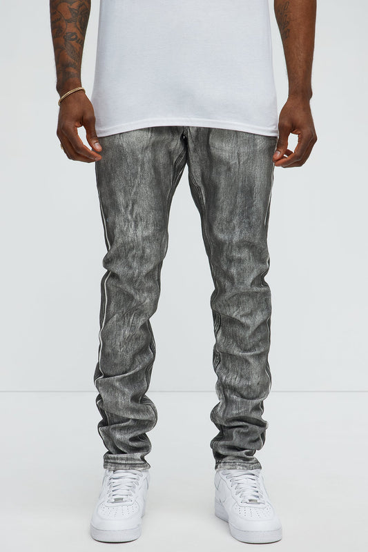 Stick Around Stacked Skinny Jeans - Grey/Smoke