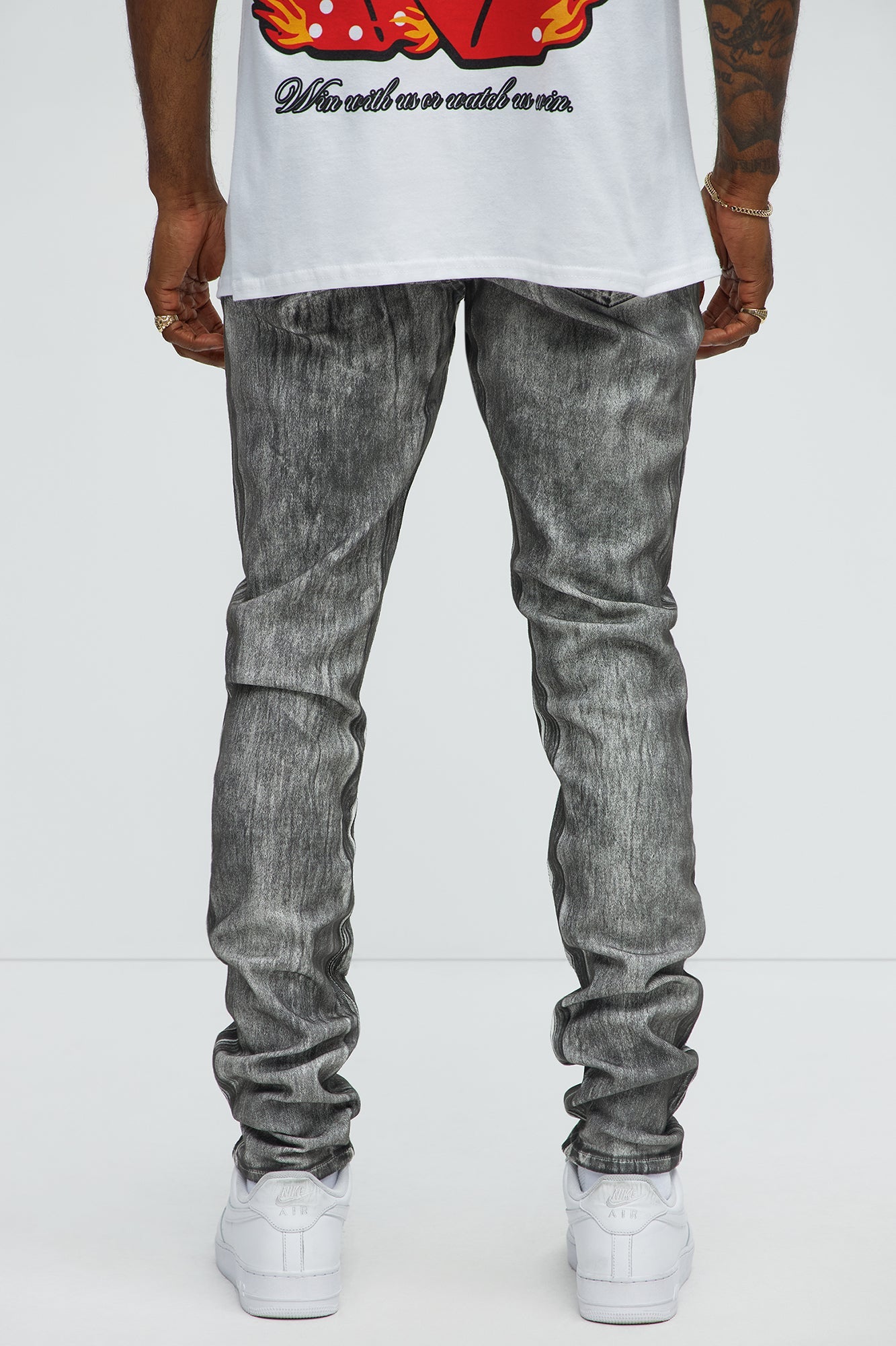 Stick Around Stacked Skinny Jeans - Grey/Smoke
