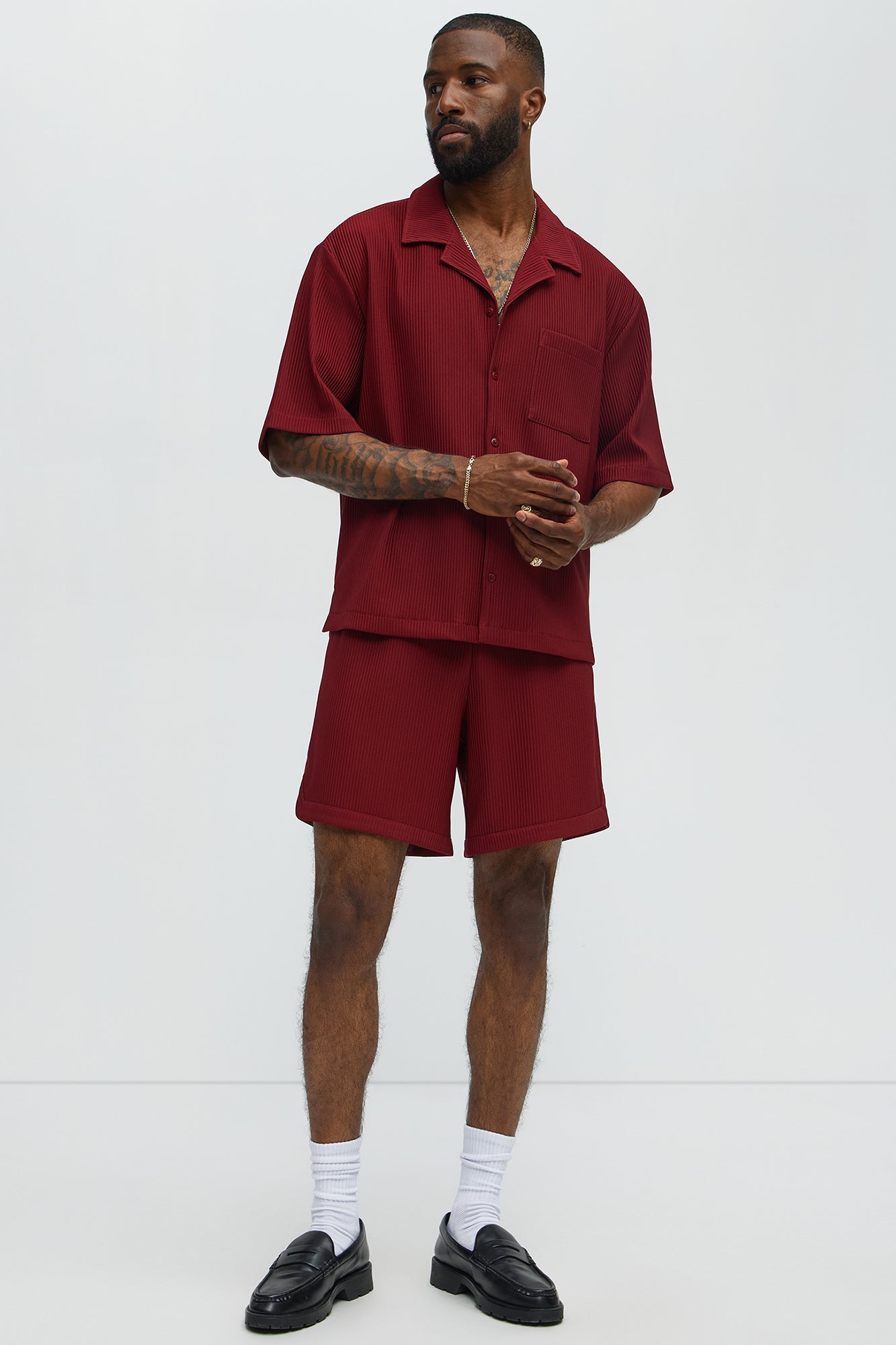 Show Up Short Sleeve Cuban Shirt - Burgundy