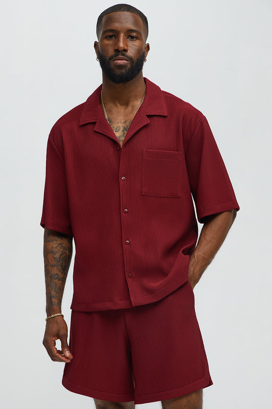 Show Up Short Sleeve Cuban Shirt - Burgundy
