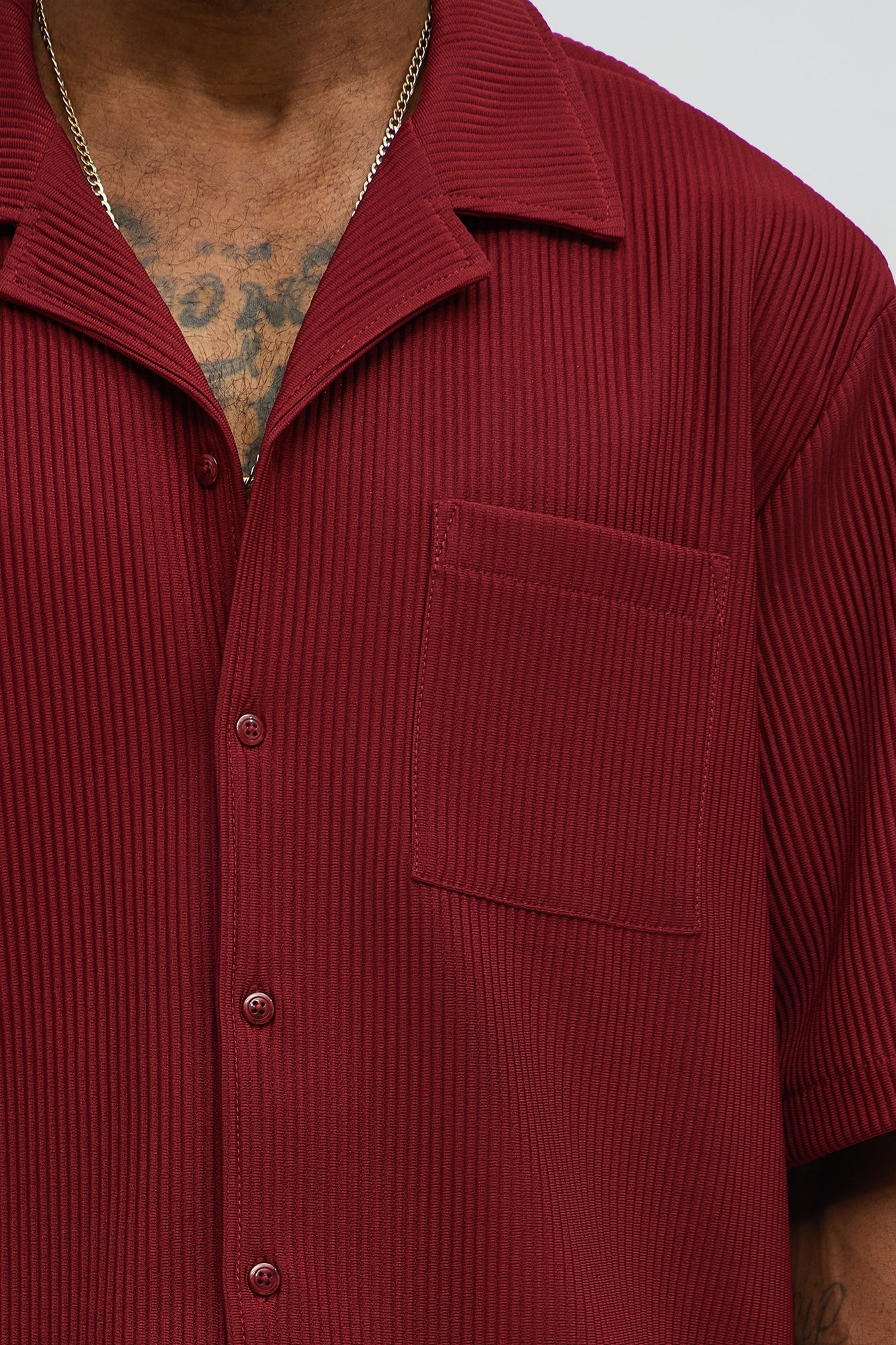 Show Up Short Sleeve Cuban Shirt - Burgundy