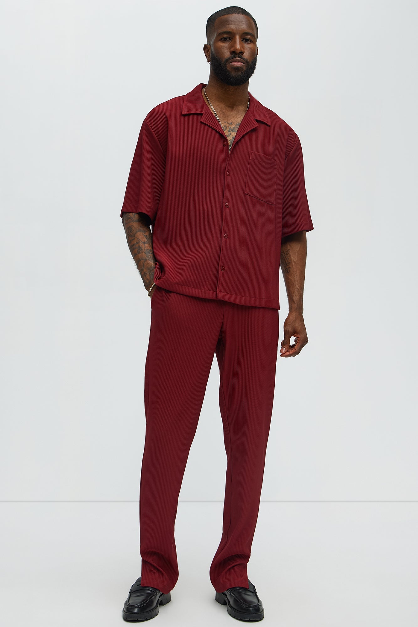 Show Up Slim Slit Pants - Burgundy