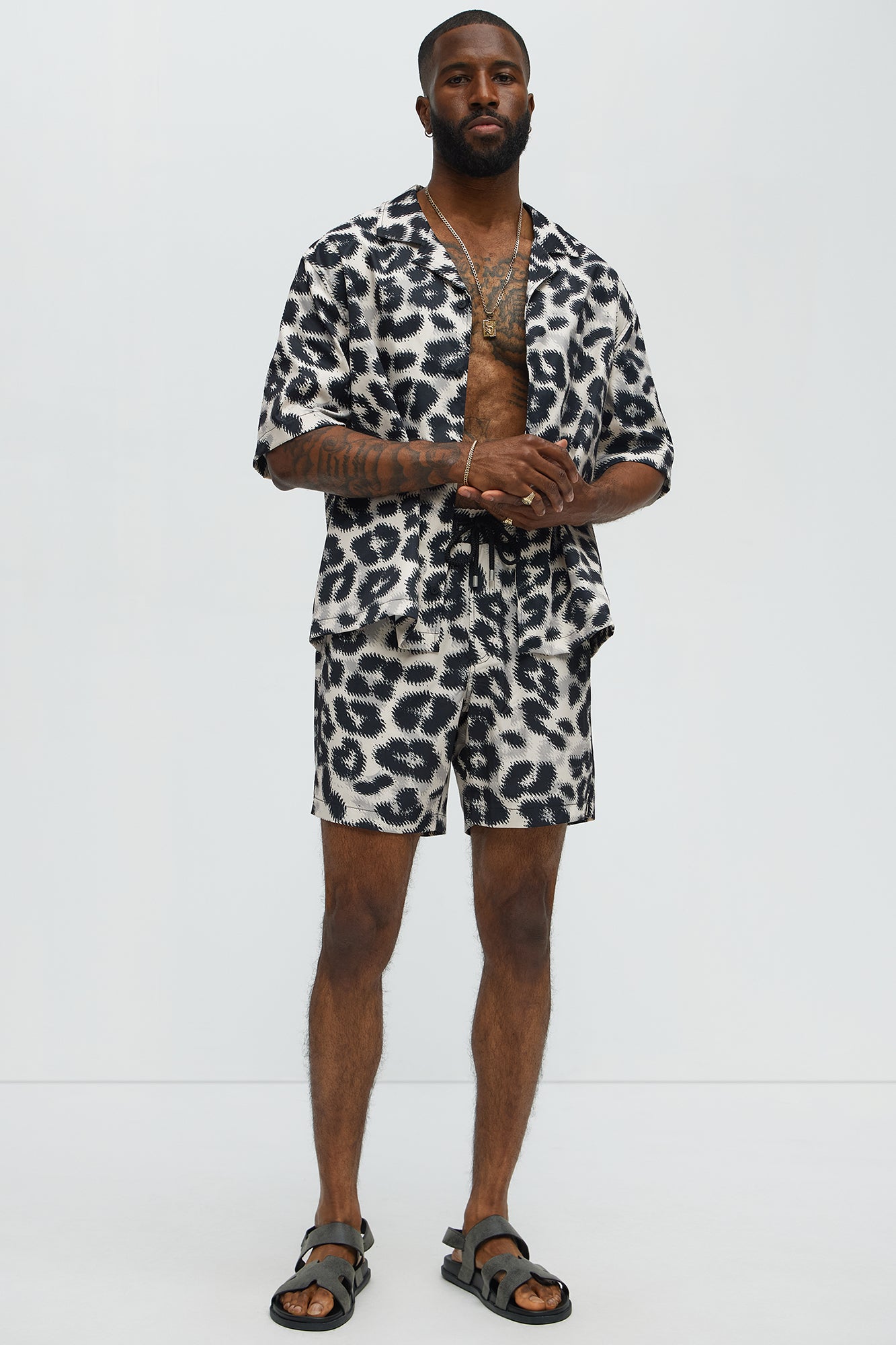 Pixel Surge Cuban Collar Short Sleeve Shirt - Cream/combo