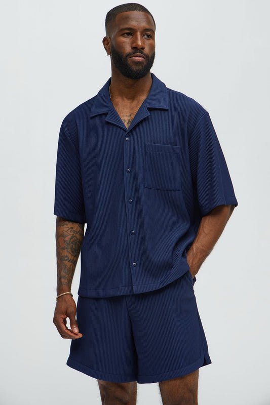 Show Up Short Sleeve Cuban Shirt - Navy