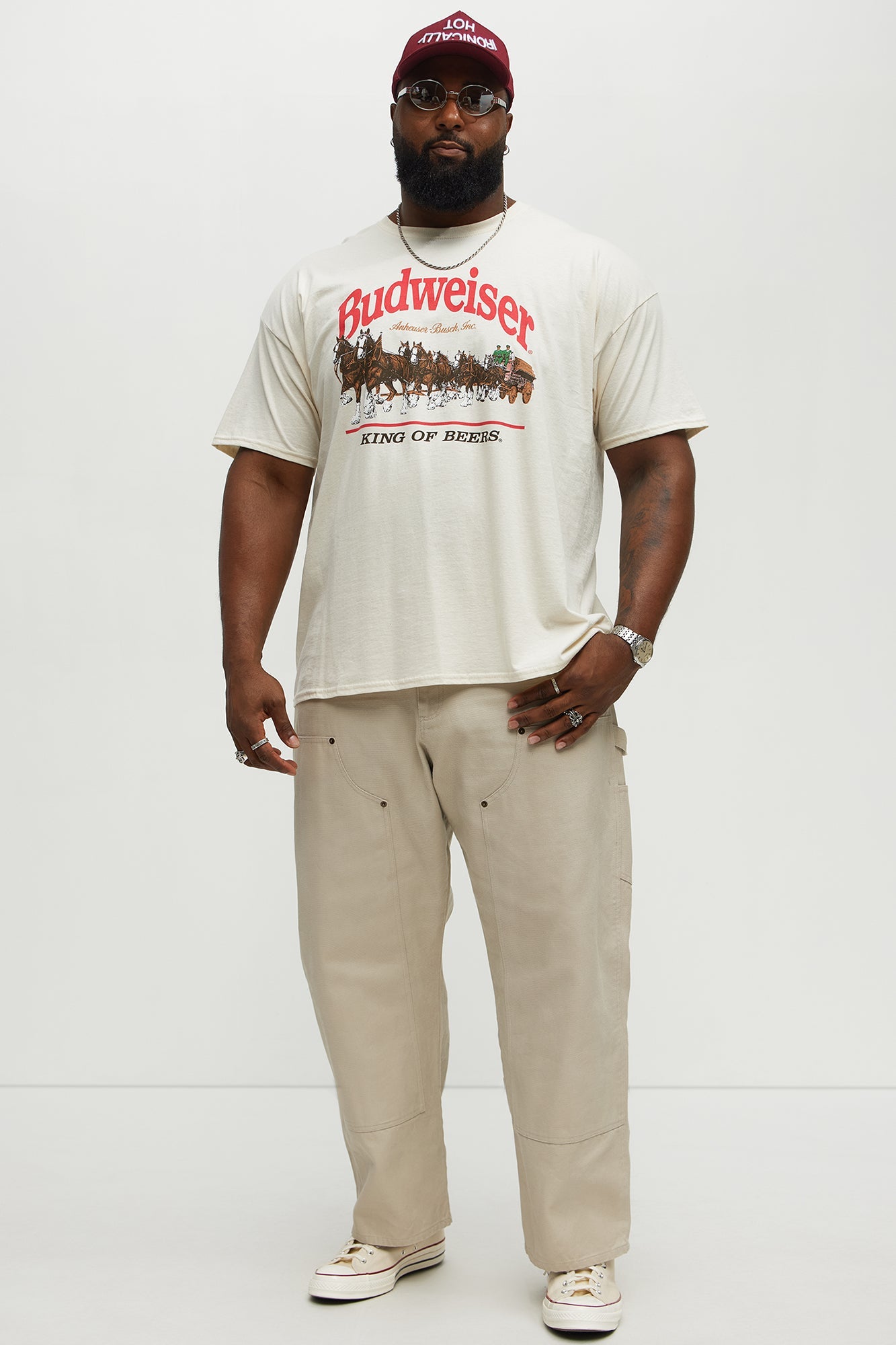 Budweiser King Of Beers Oversized Short Sleeve Tee - Cream