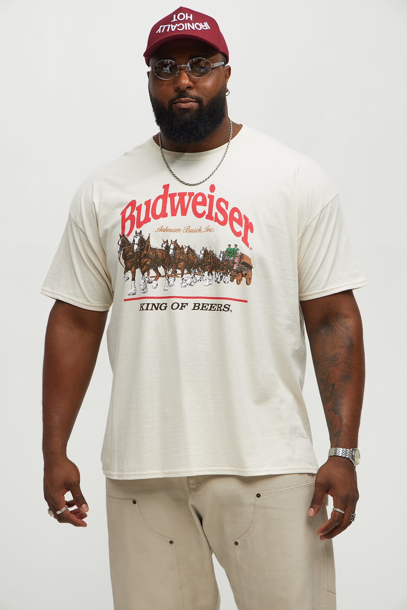 Budweiser King Of Beers Oversized Short Sleeve Tee - Cream