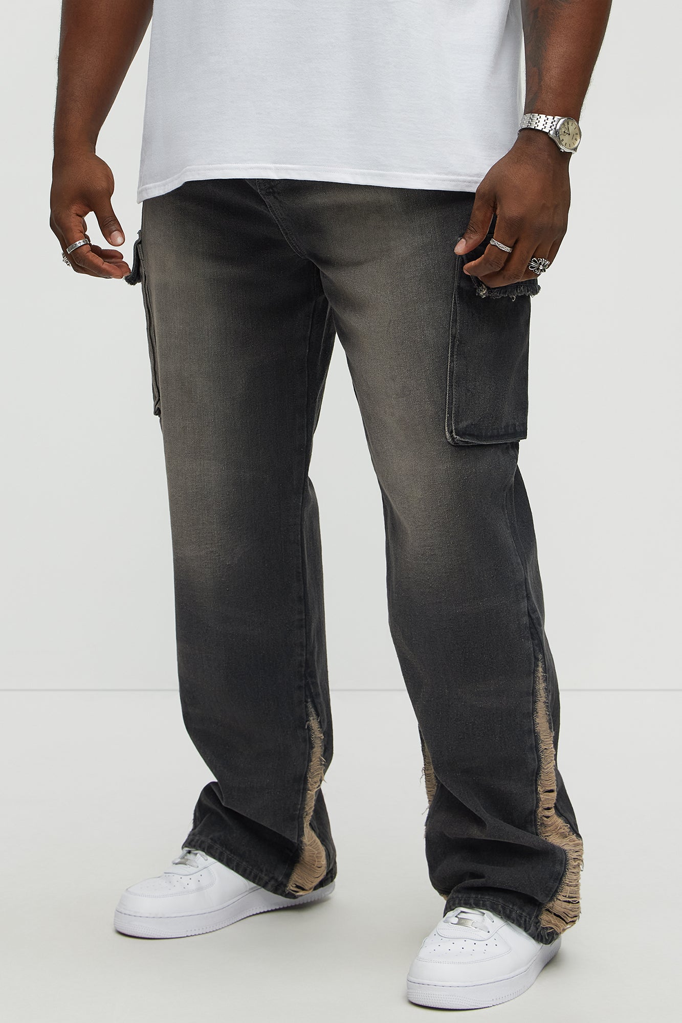 Kaine Stacked Slim Flare Jeans - Black Wash