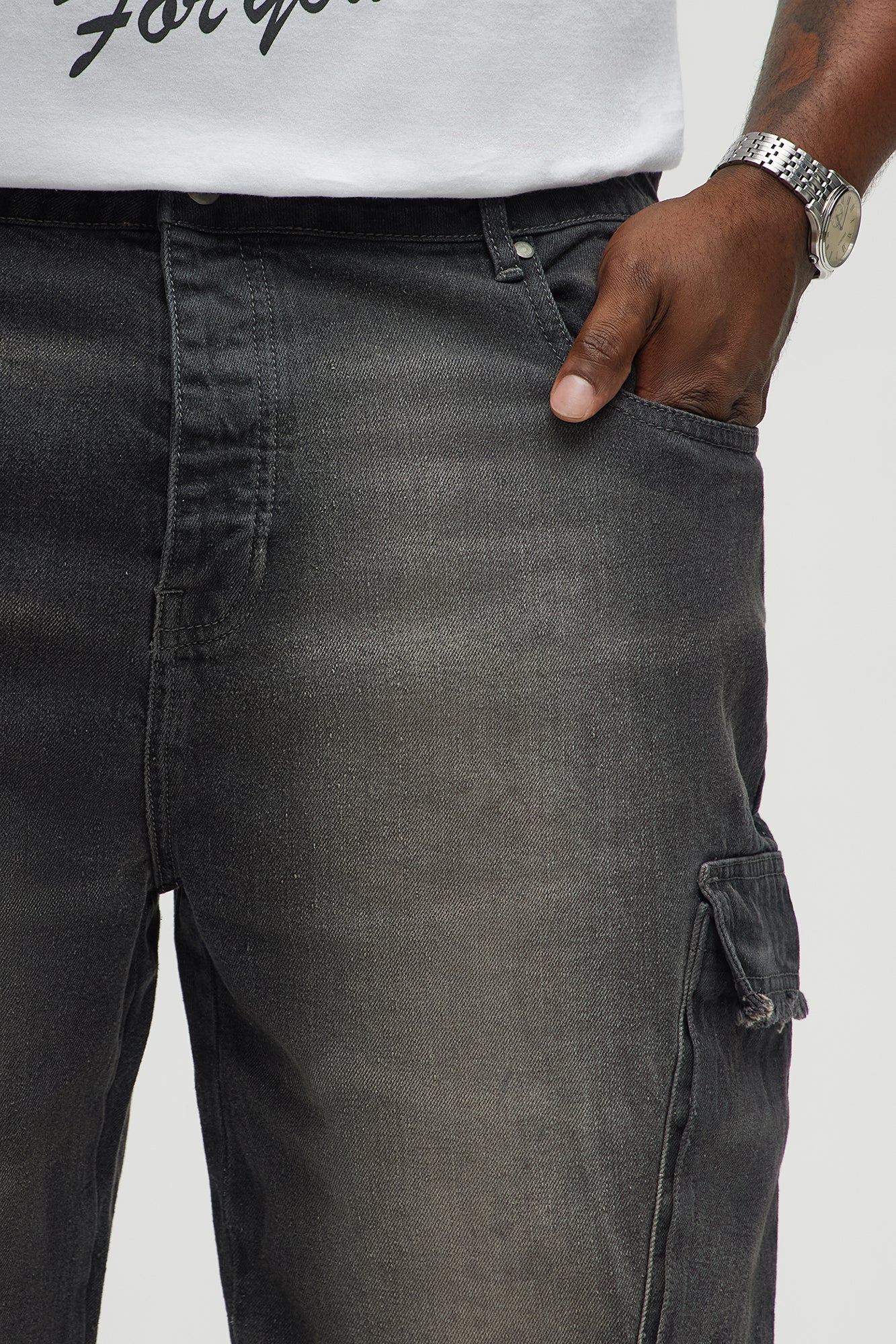 Kaine Stacked Slim Flare Jeans - Black Wash