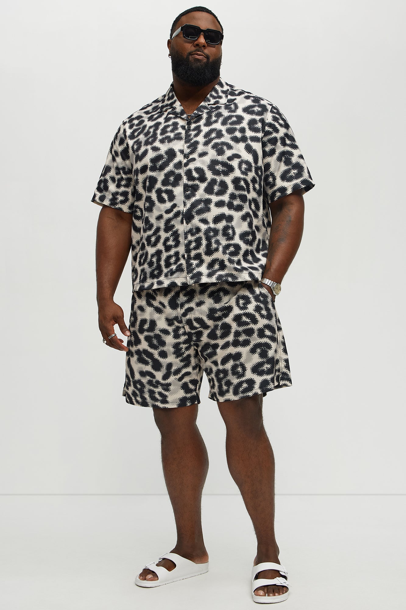 Pixel Surge Cuban Collar Short Sleeve Shirt - Cream/combo