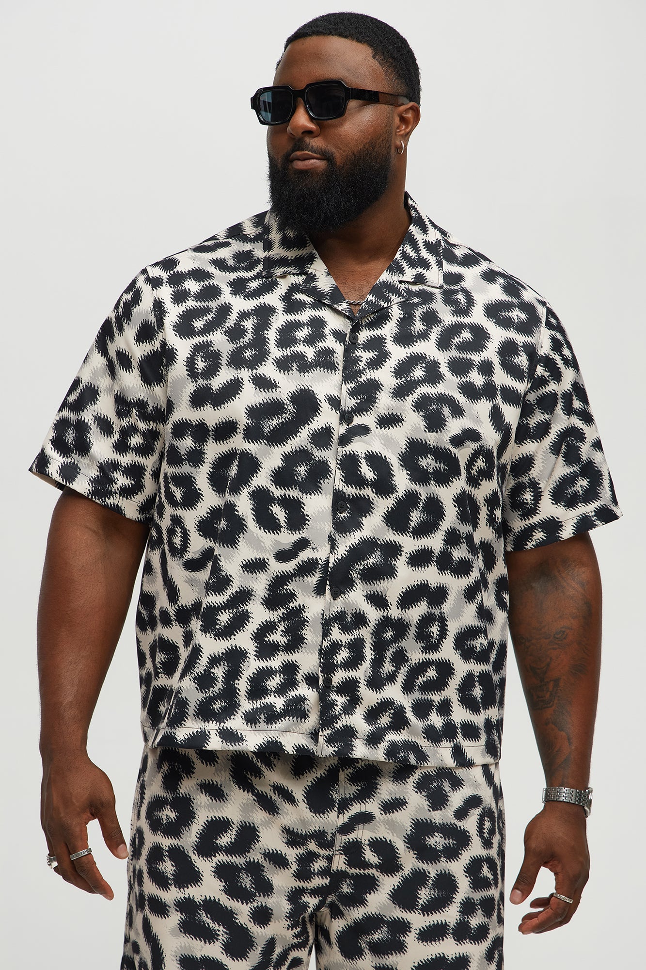 Pixel Surge Cuban Collar Short Sleeve Shirt - Cream/combo