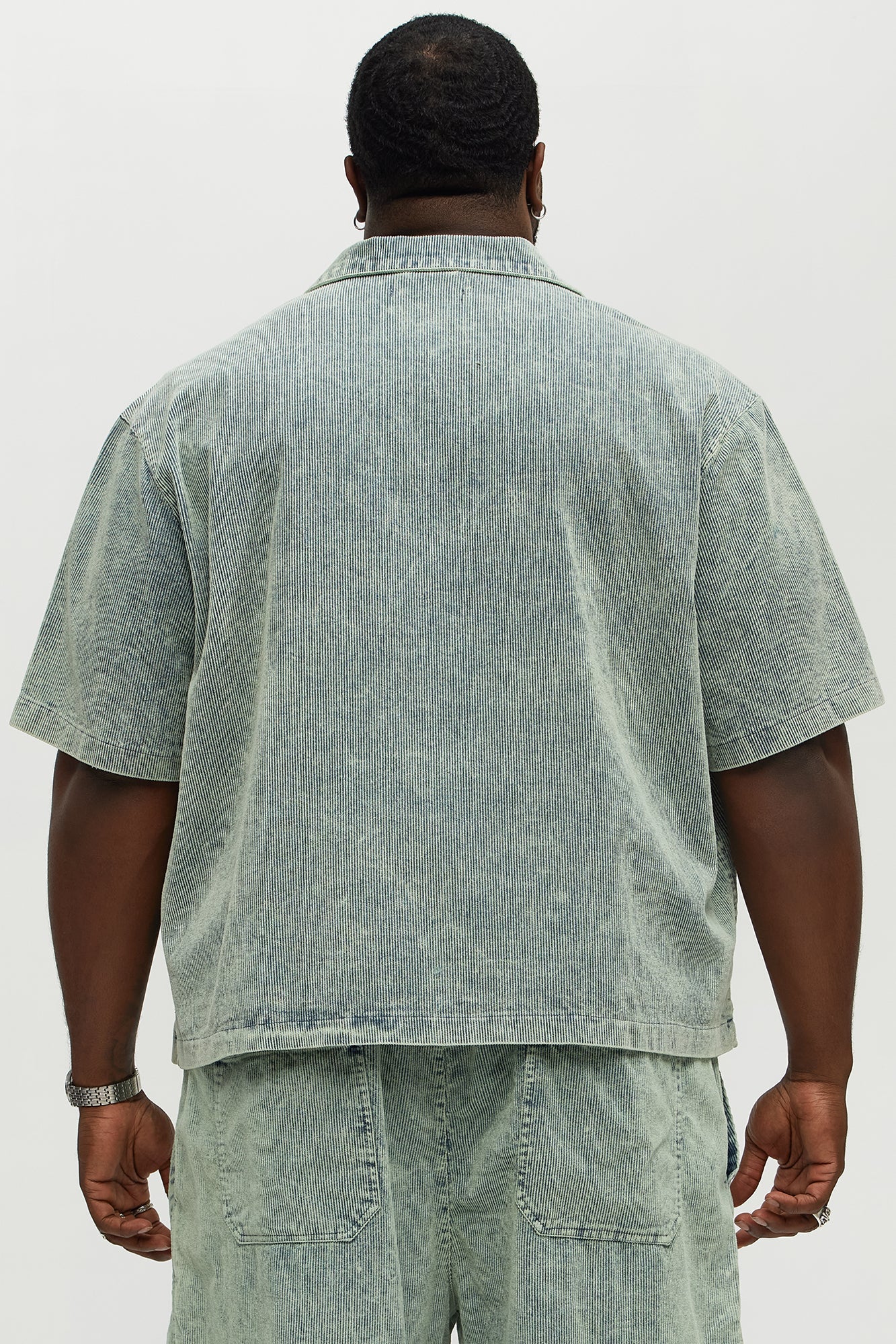 Ohio Corduroy Cuban Collar Cropped Short Sleeve Shirt - Blue/combo