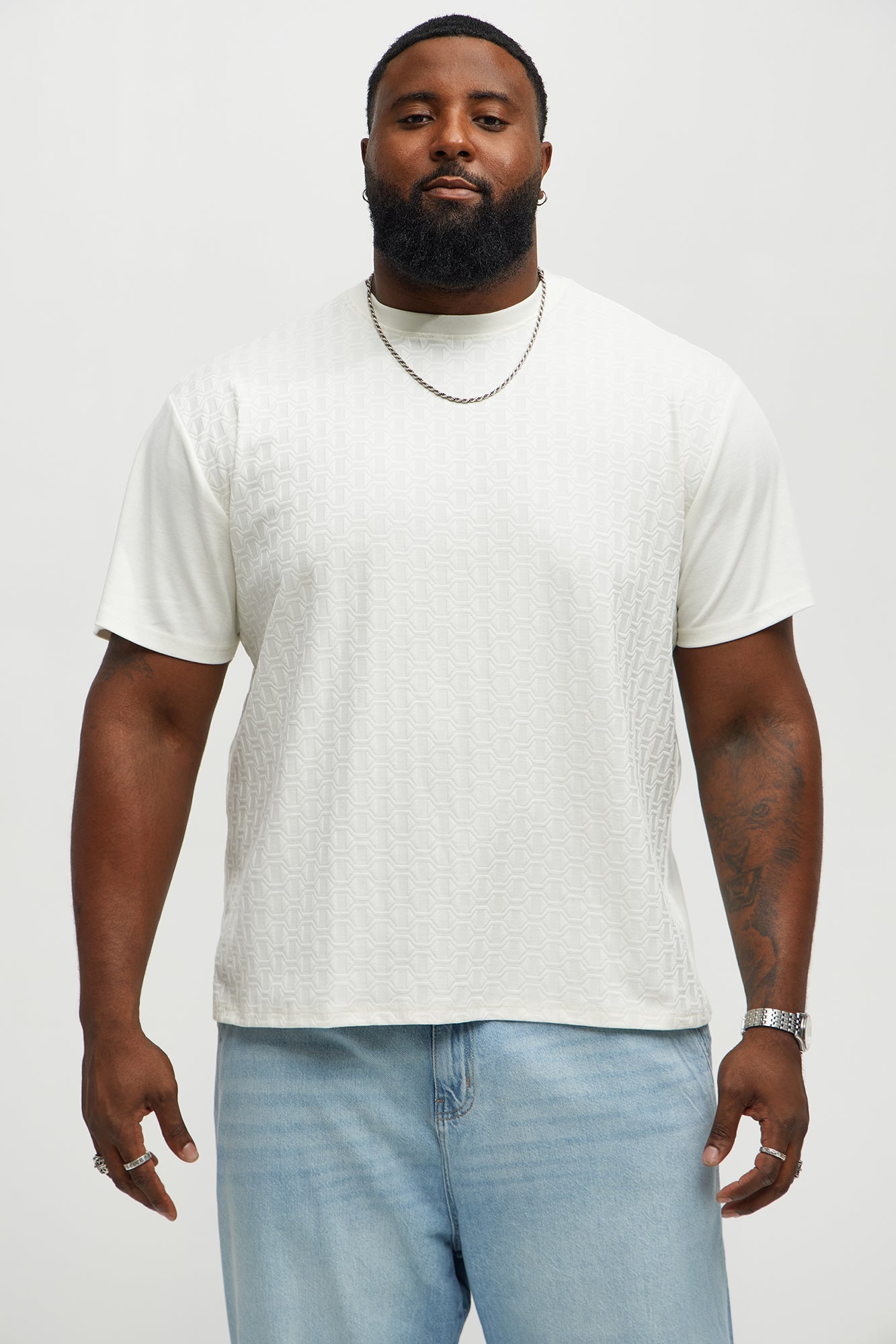 Textured Geometric Short Sleeve Tee - Off White