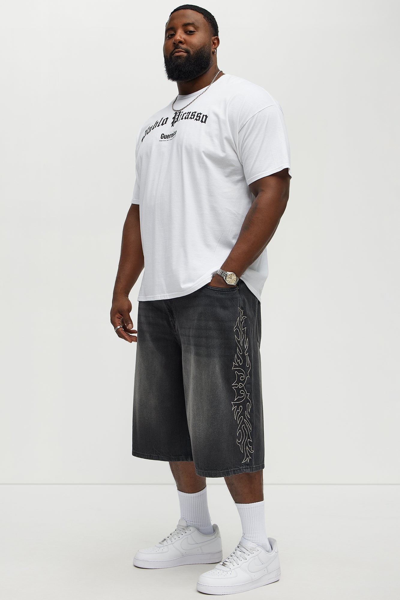 Be Resilient Embroidered Denim Shorts  - Black Wash