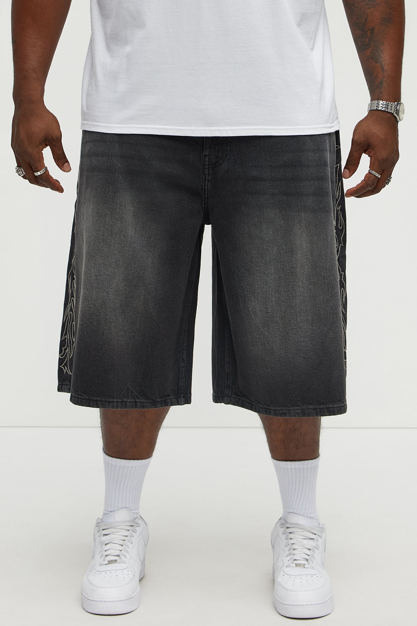 Be Resilient Embroidered Denim Shorts  - Black Wash