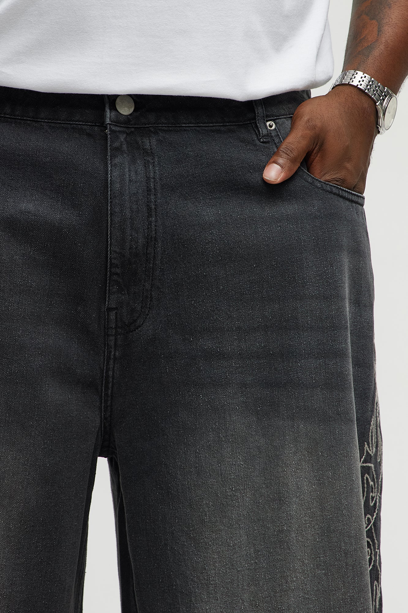 Be Resilient Embroidered Denim Shorts  - Black Wash