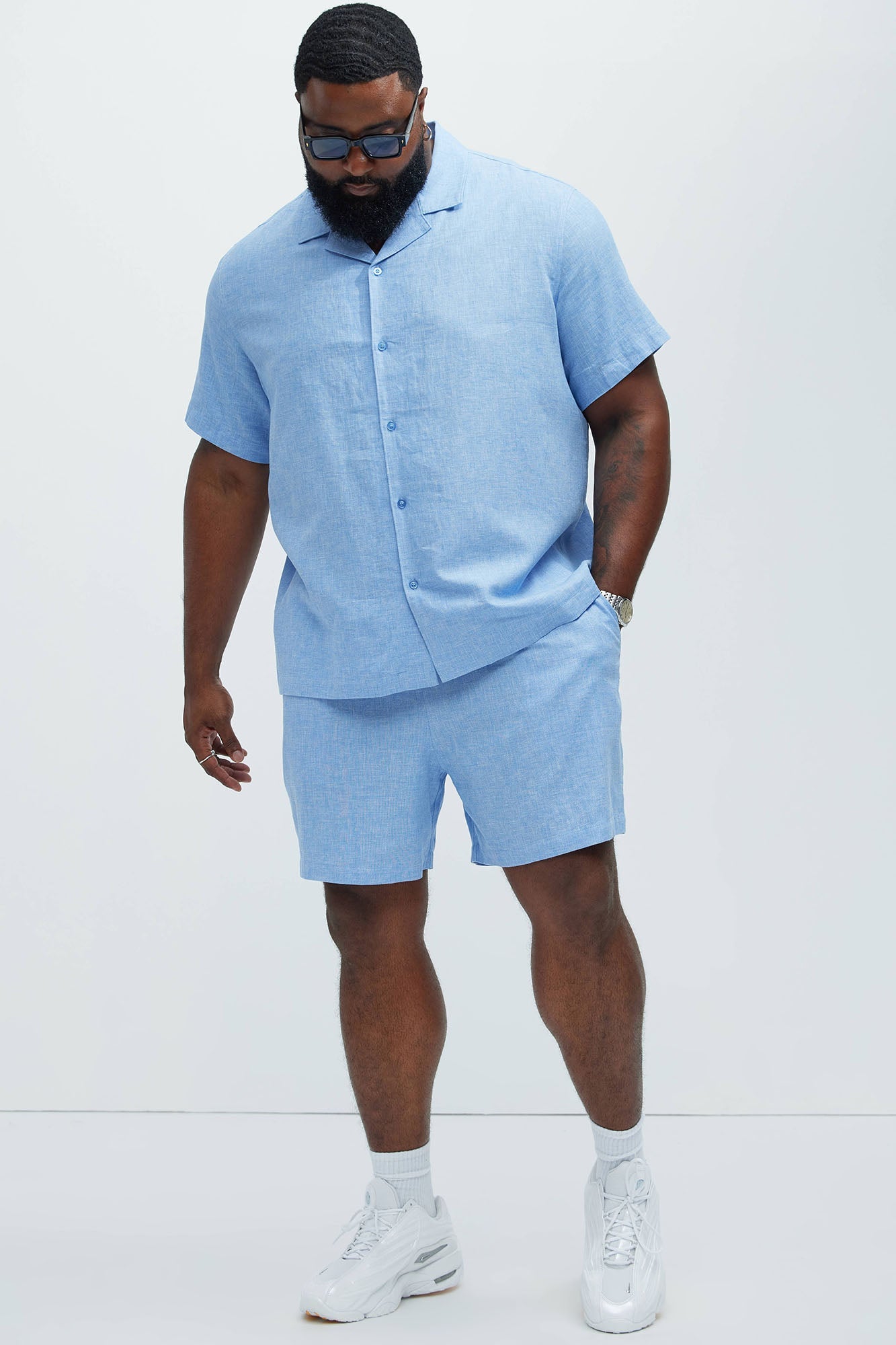 Bahamas Linen Shorts - Ice Blue