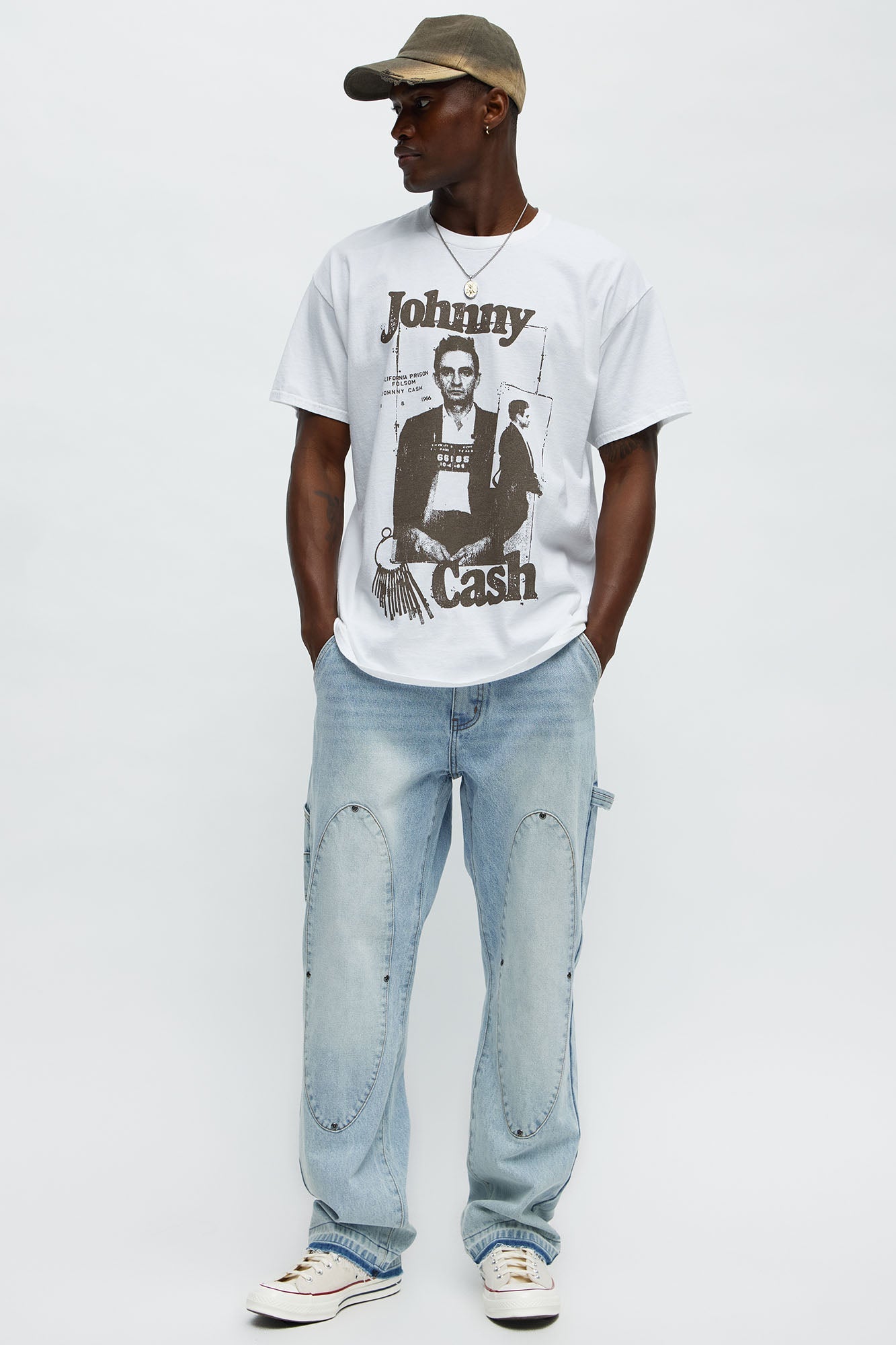 Johnny Cash Mugshot Short Sleeve Tee - White