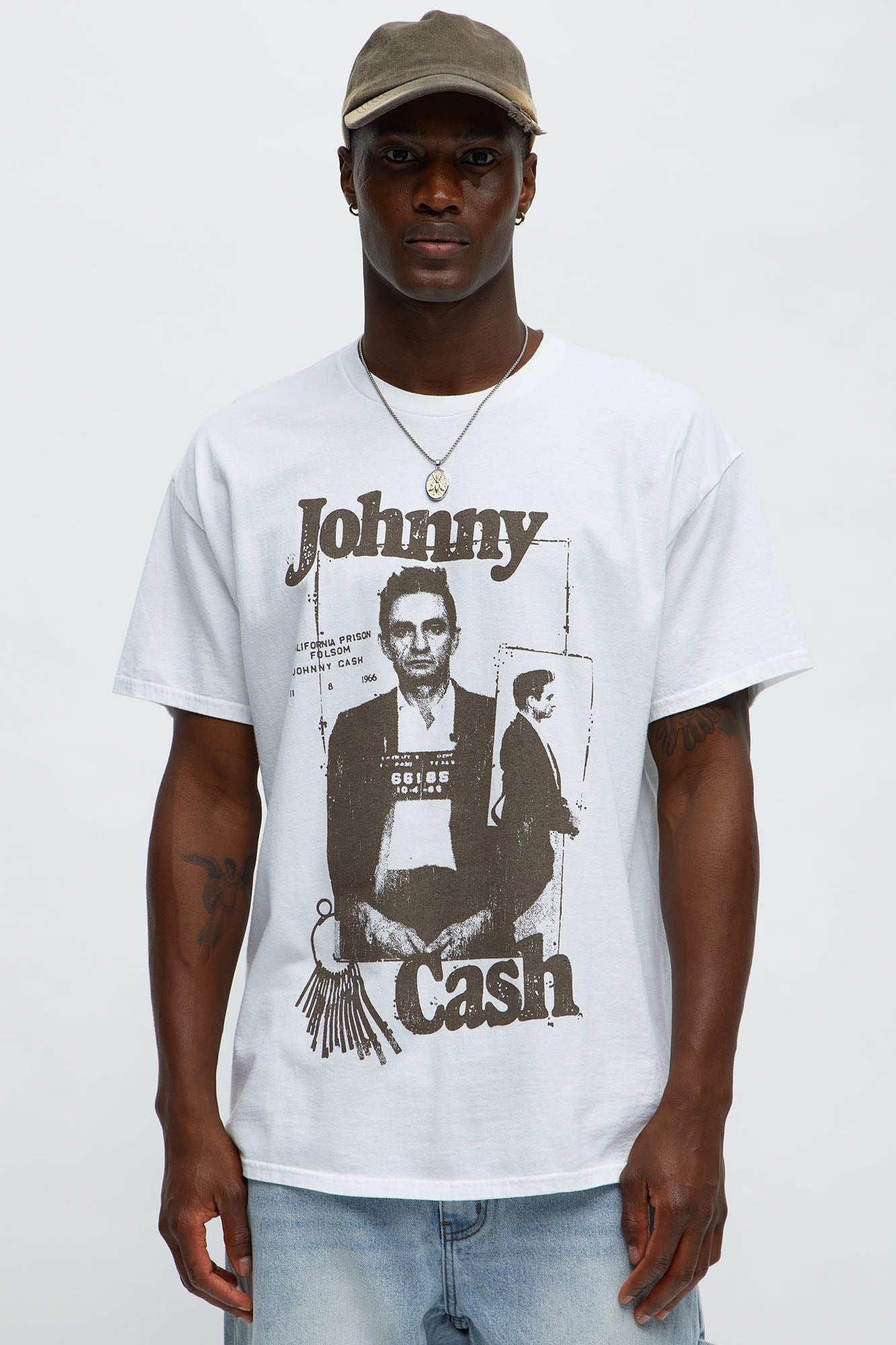 Johnny Cash Mugshot Short Sleeve Tee - White