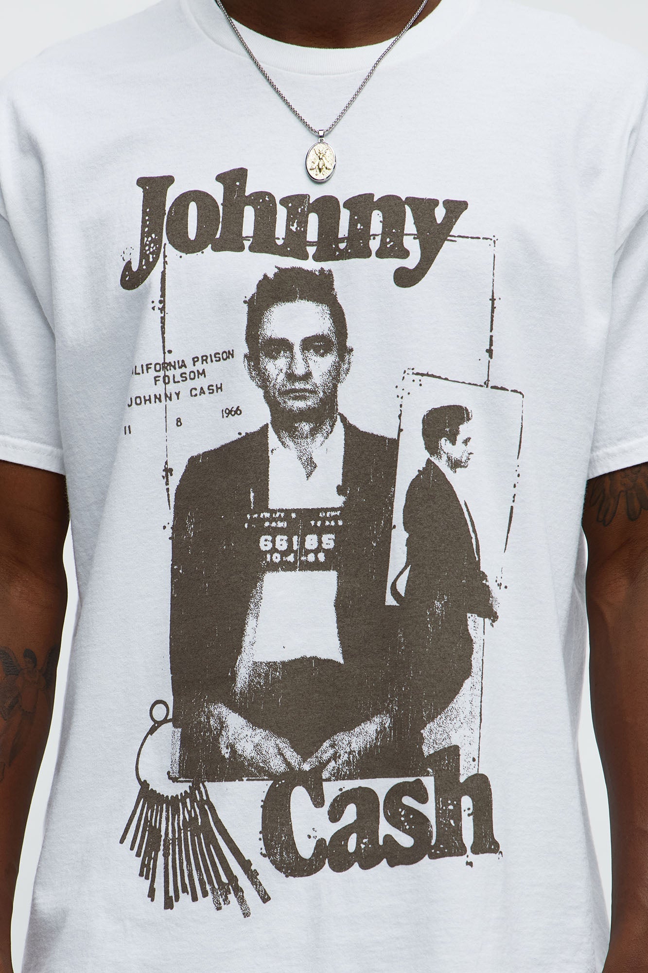 Johnny Cash Mugshot Short Sleeve Tee - White