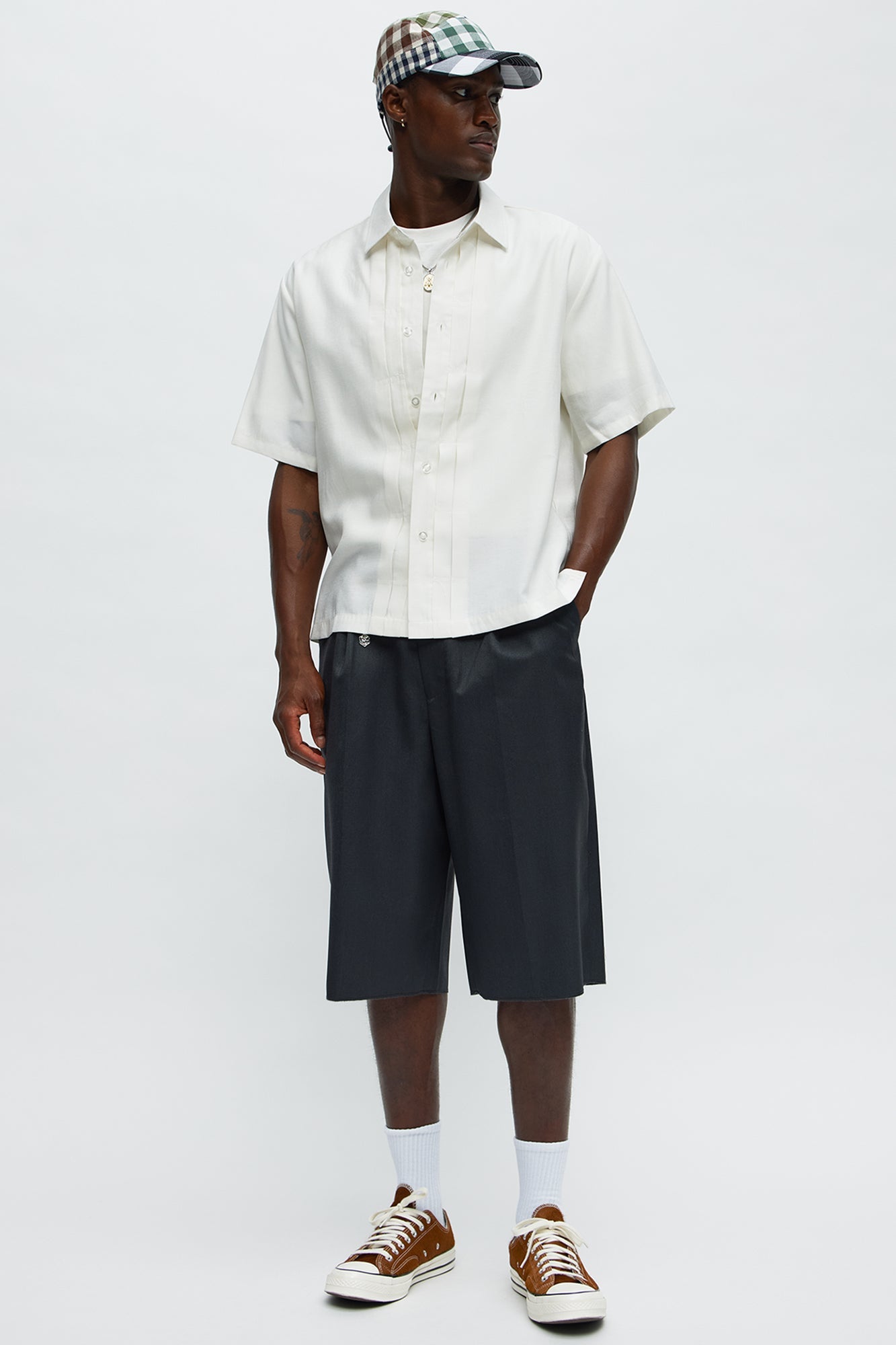 Baggy Pleated Trouser Shorts - Grey