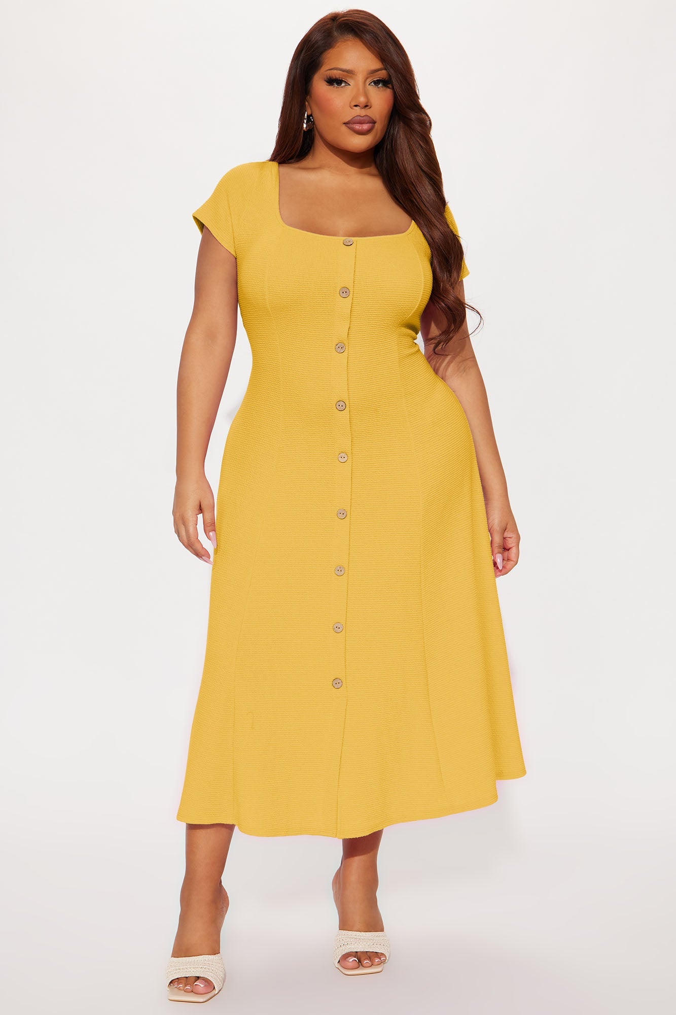 Just A Moment Scoop Neck Midi Dress - Yellow