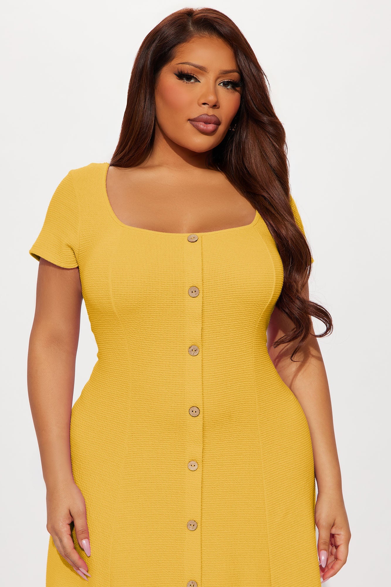 Just A Moment Scoop Neck Midi Dress - Yellow