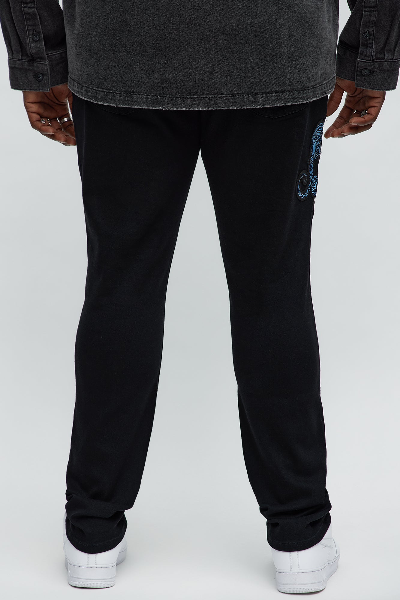 Side Snake Rip And Repair Stacked Skinny Jeans - Black