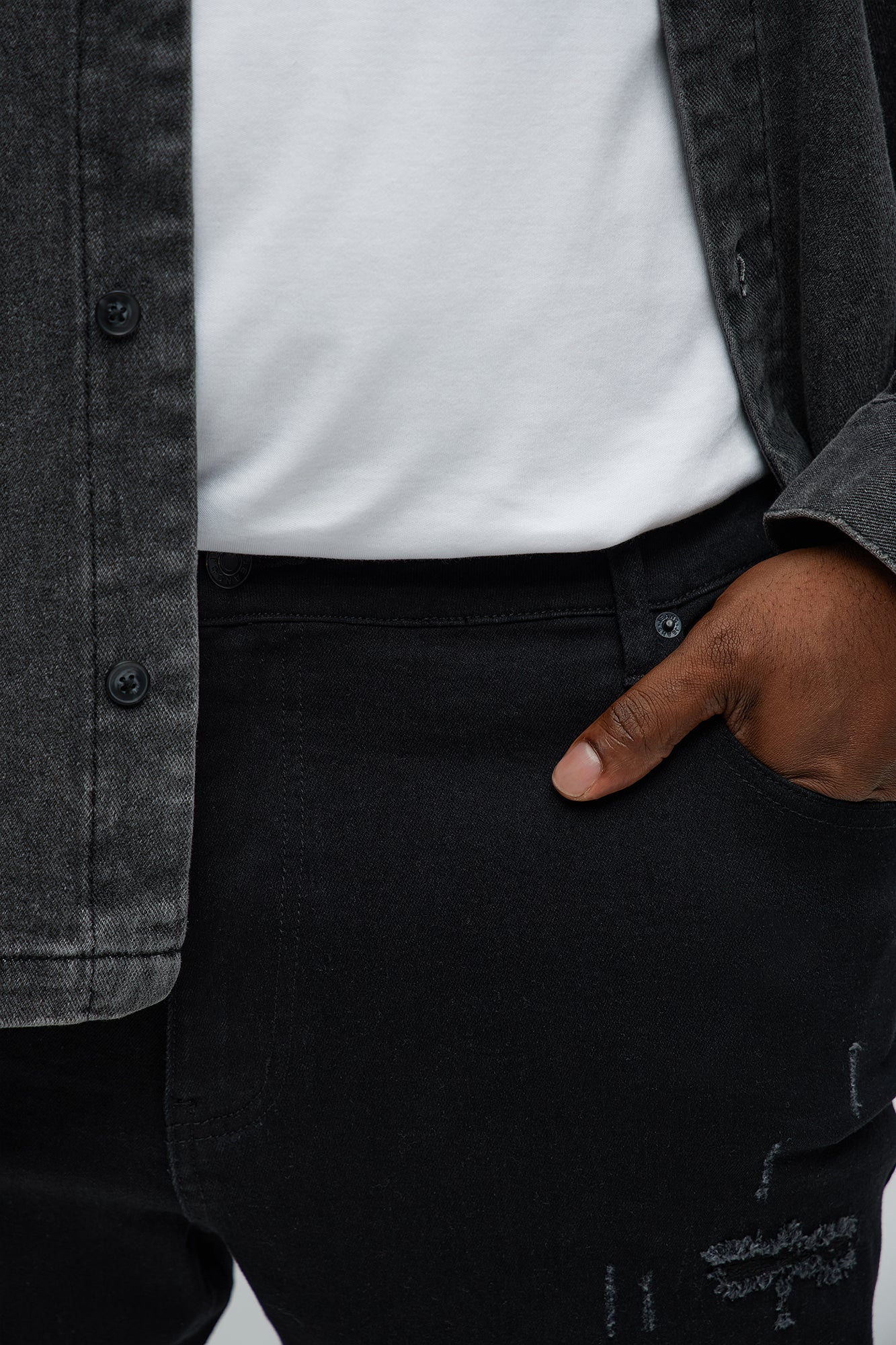 Side Snake Rip And Repair Stacked Skinny Jeans - Black