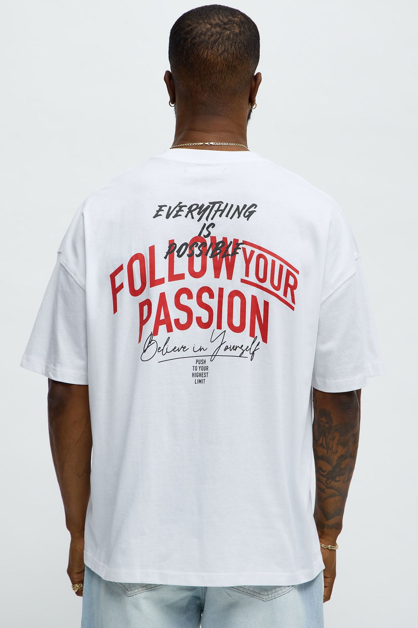 Follow Your Passion Oversized Short Sleeve Tee - White
