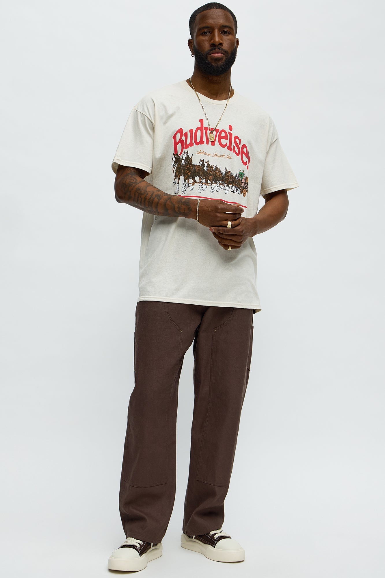 Budweiser King Of Beers Oversized Short Sleeve Tee - Cream