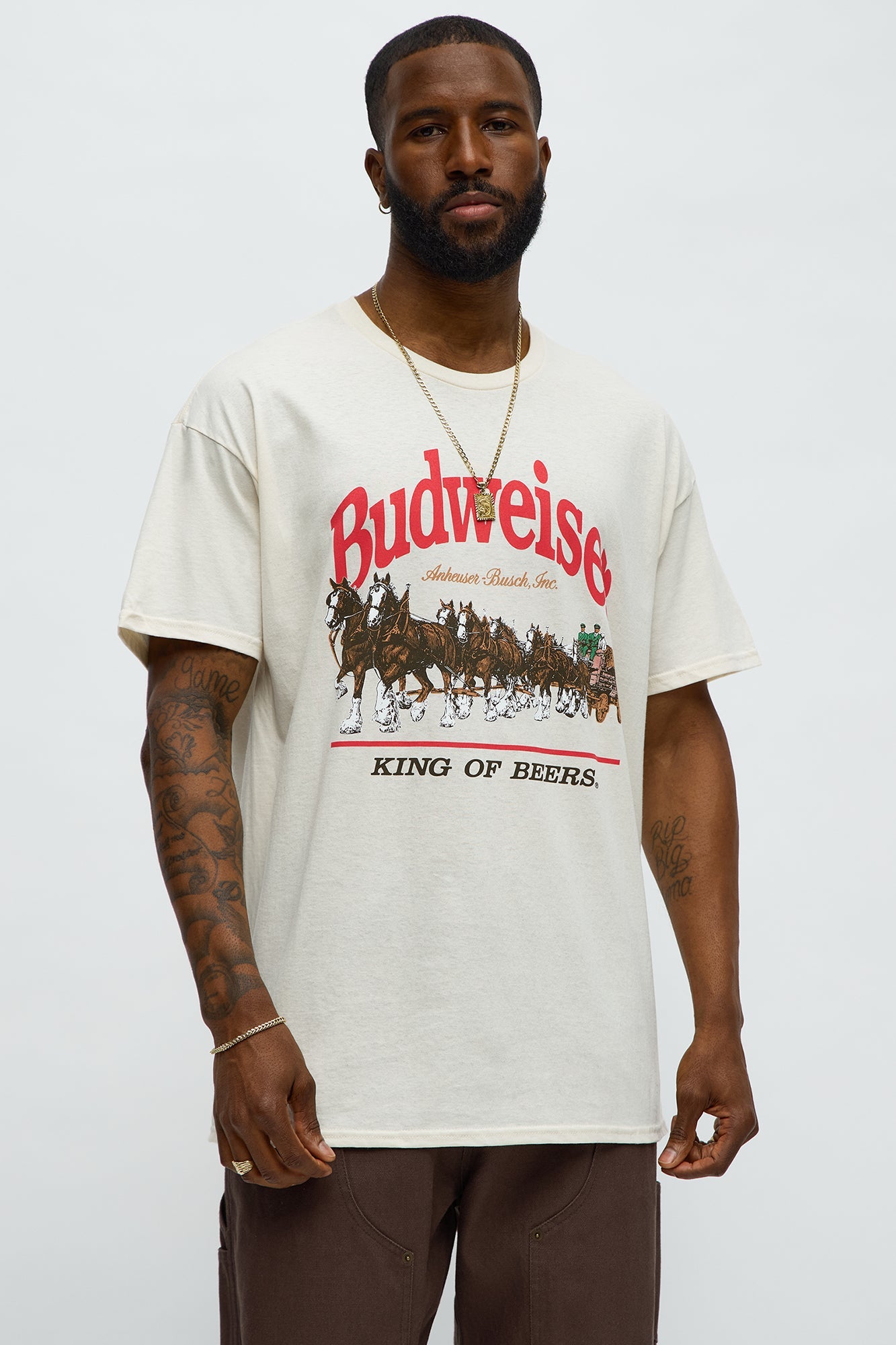 Budweiser King Of Beers Oversized Short Sleeve Tee - Cream