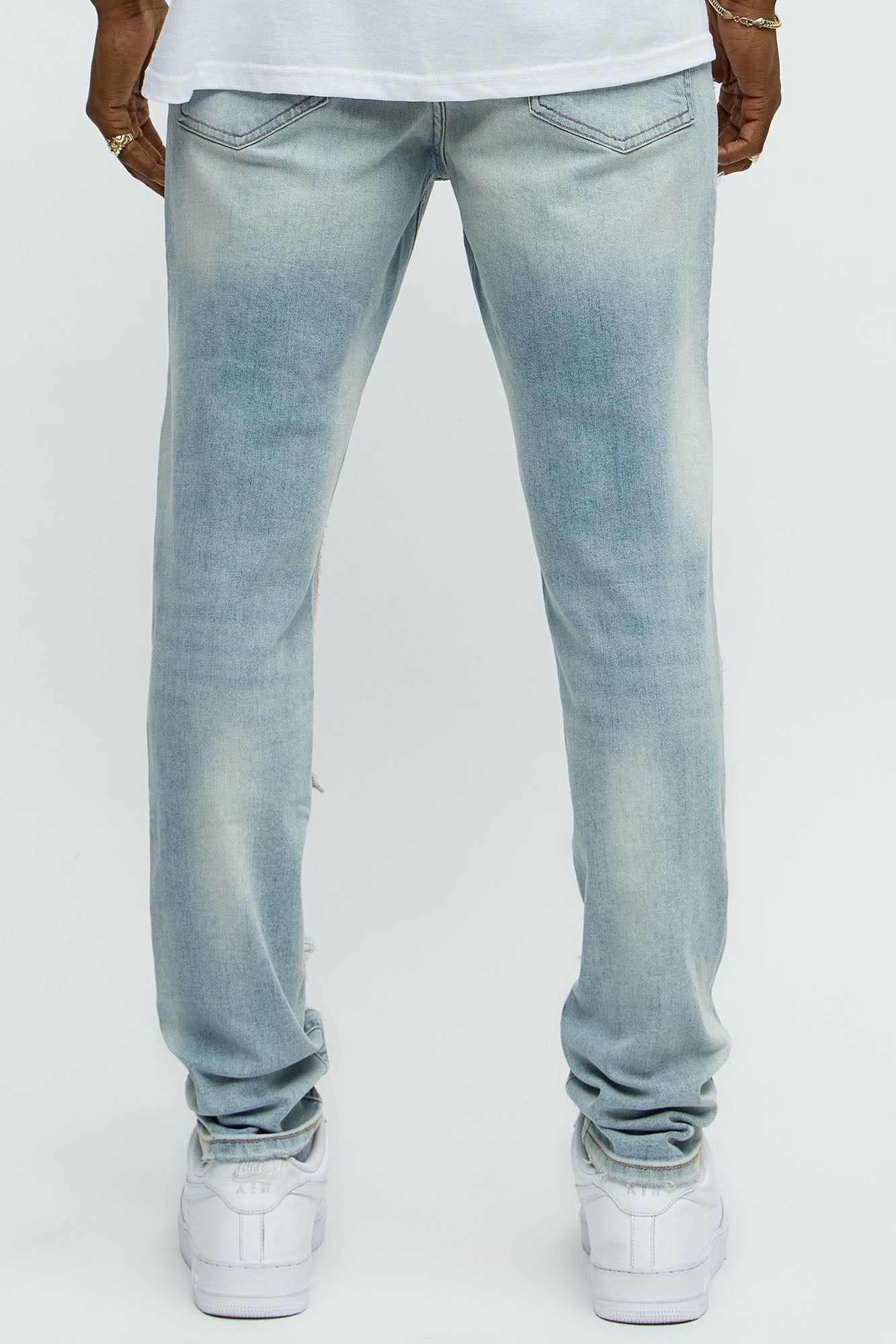 Shredded Patchwork Skinny Jeans - Light Wash
