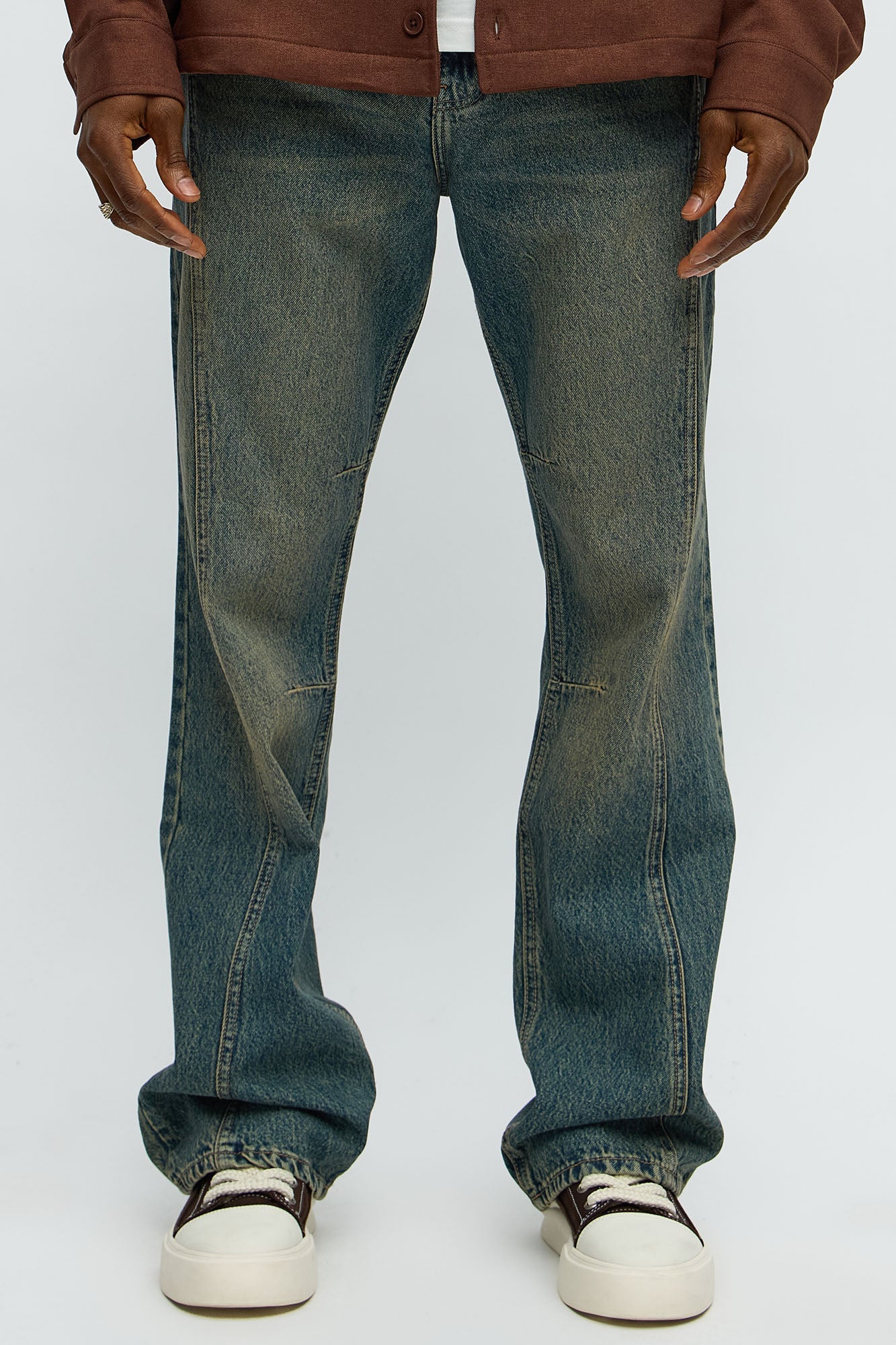 In The Middle Paneled Stacked Slim Flare Jeans - Vintage Blue Wash