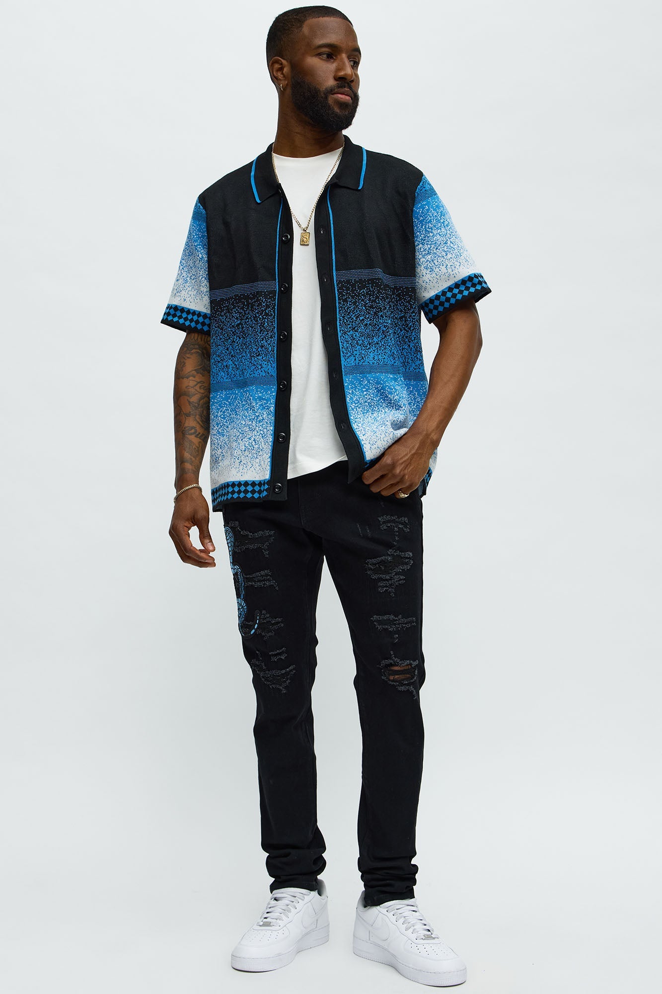 Side Snake Rip And Repair Stacked Skinny Jeans - Black