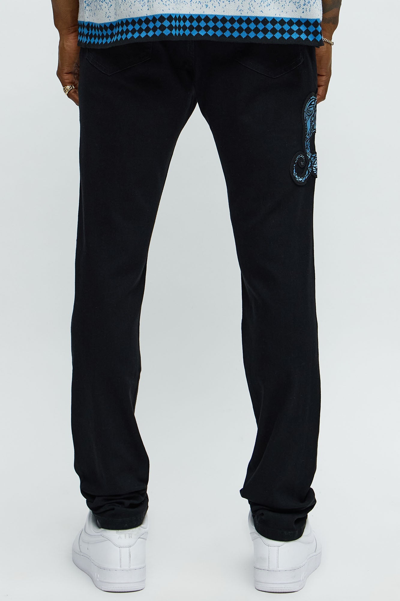 Side Snake Rip And Repair Stacked Skinny Jeans - Black