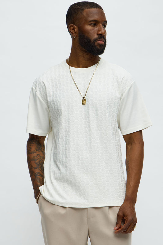 Textured Geometric Short Sleeve Tee - Off White